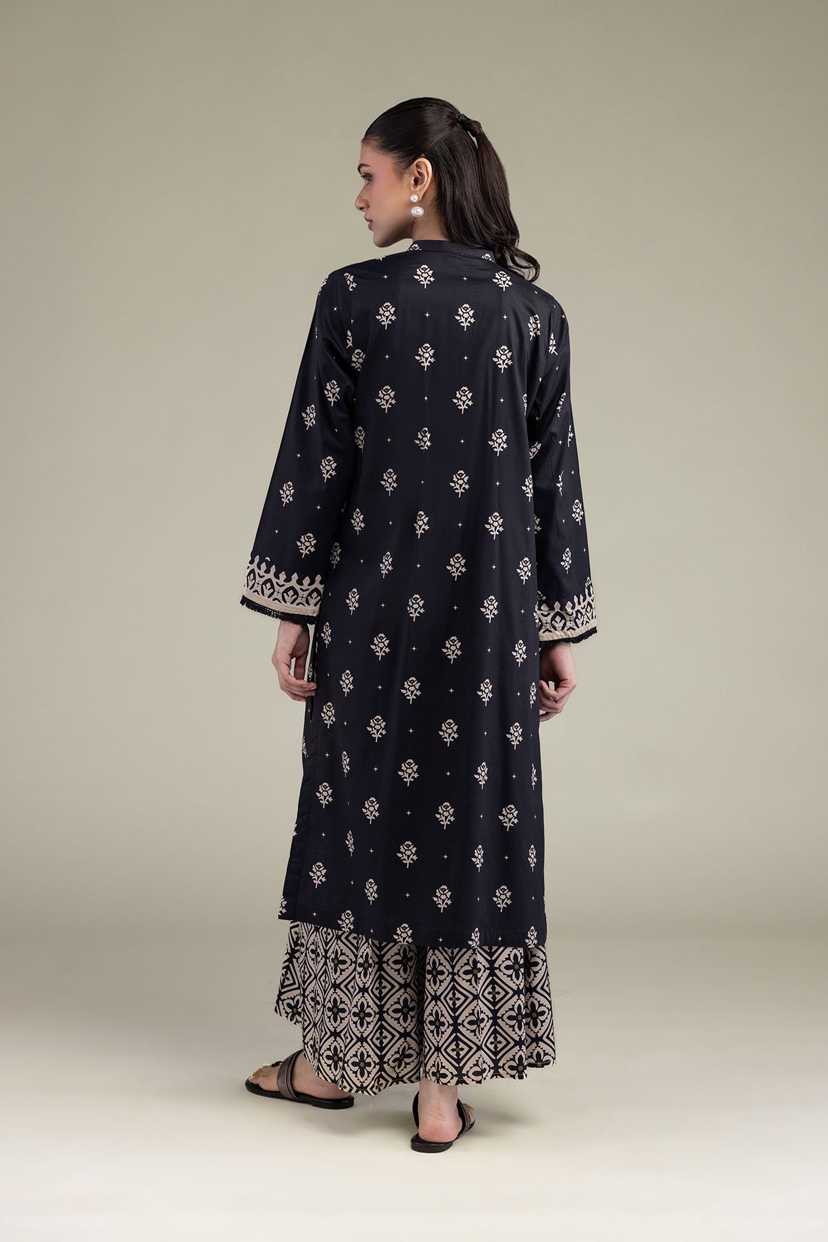 Printed Cotton Viscose Long V-Neck Kurta - 2-26-206-B-B1-VG