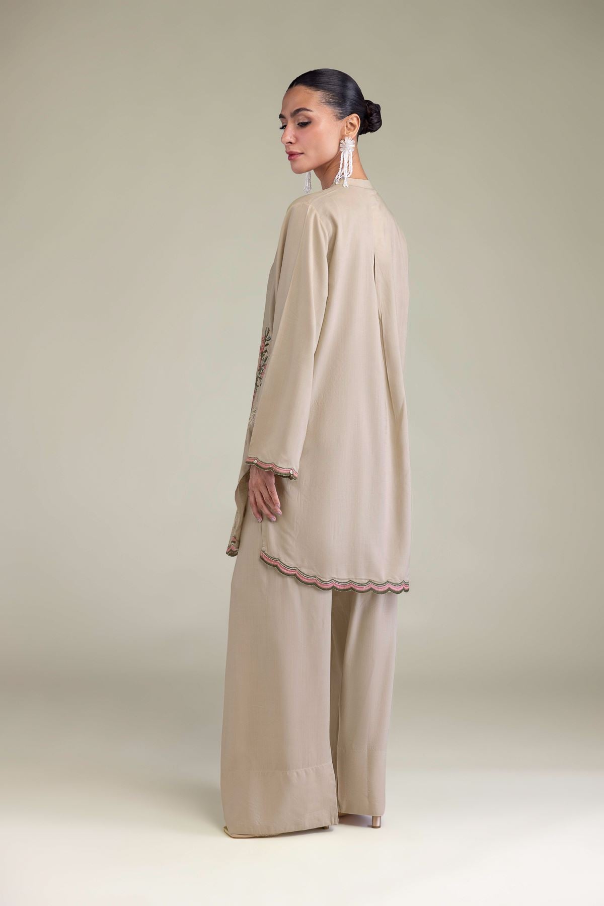 Embroidered Raw Silk Beige Silk Shalwar - 2-26-202-A-C-VG
