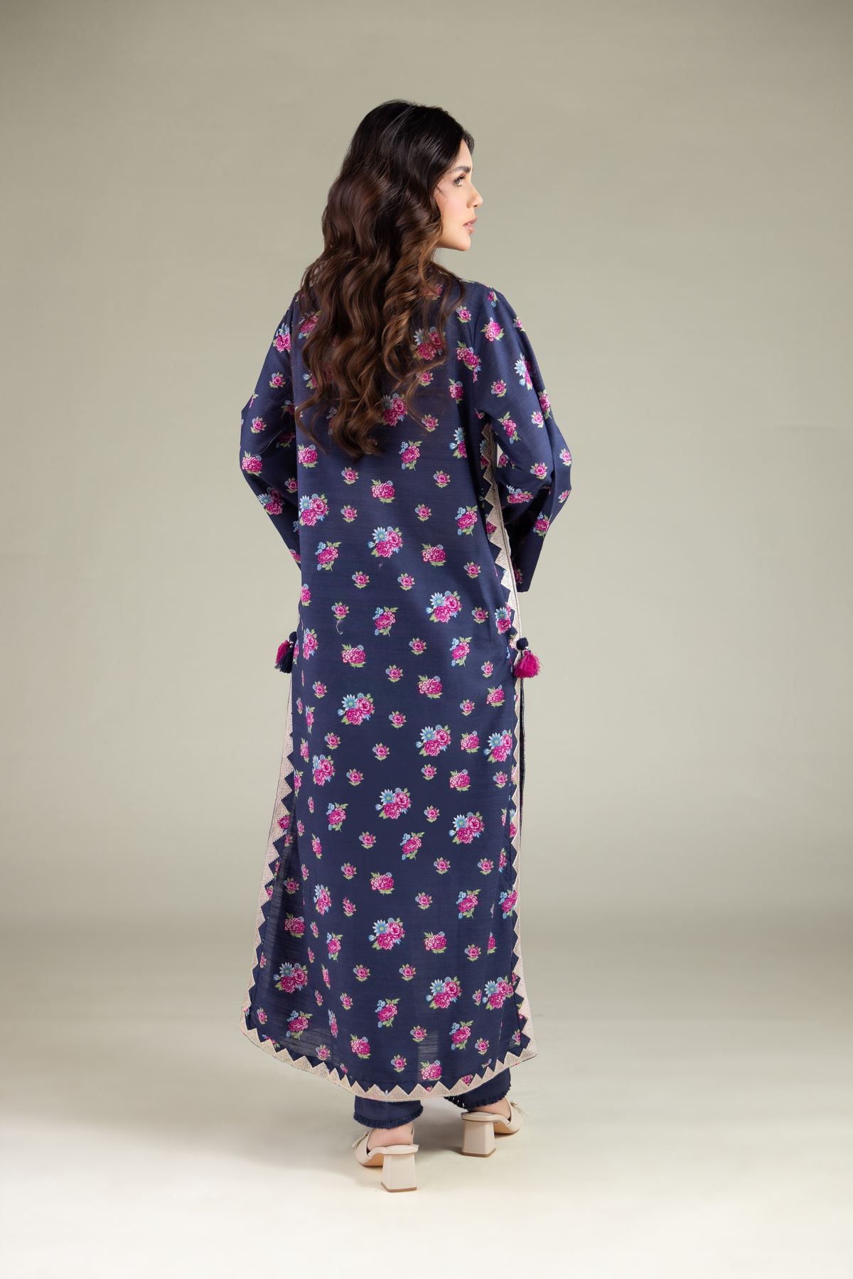 Embroidered Textured Cotton Floral Longline Kurta - 1-26-130-A-B-VG