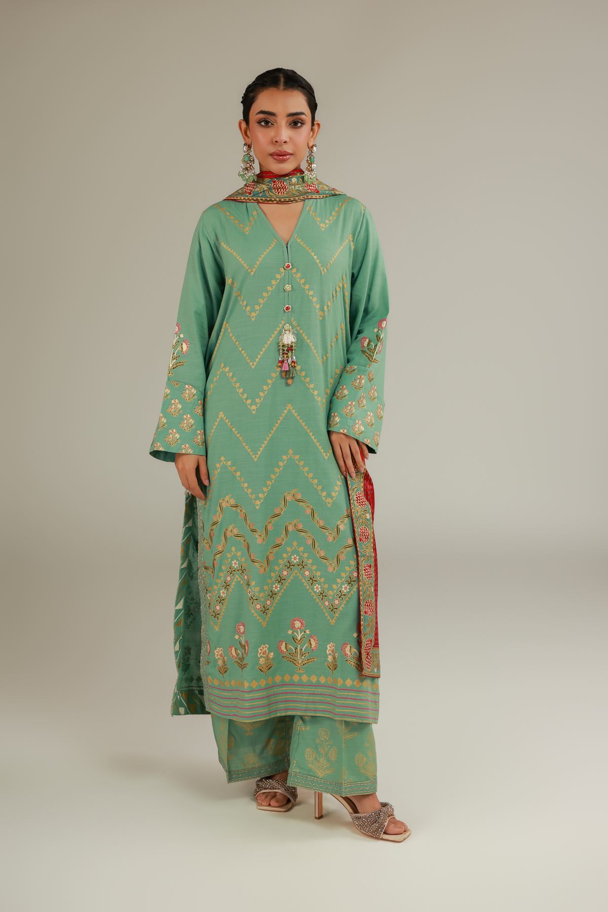 Raw Silk 3 Piece Co-ord Set - 2-26-103-A-F-VG