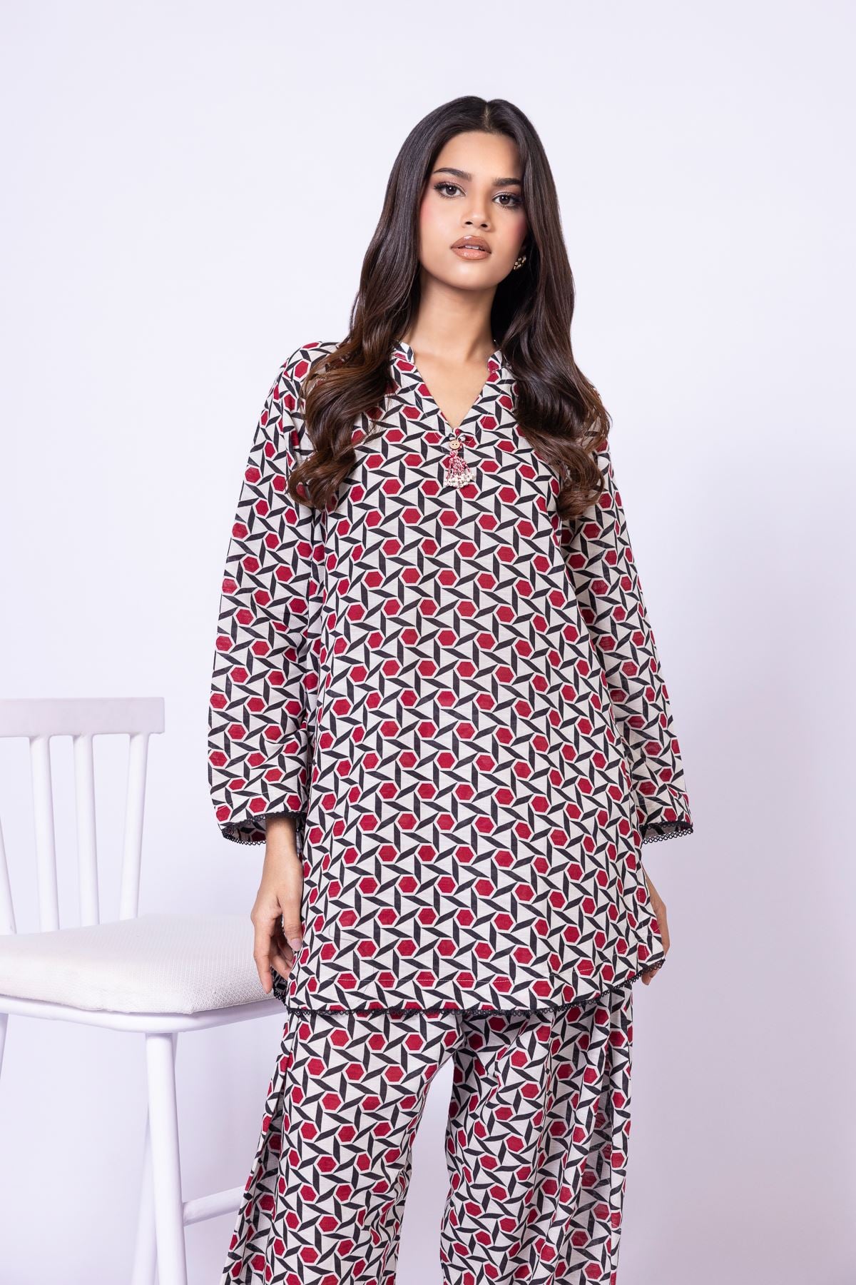 Printed Textured Cotton Kurta - EET24546B-VG