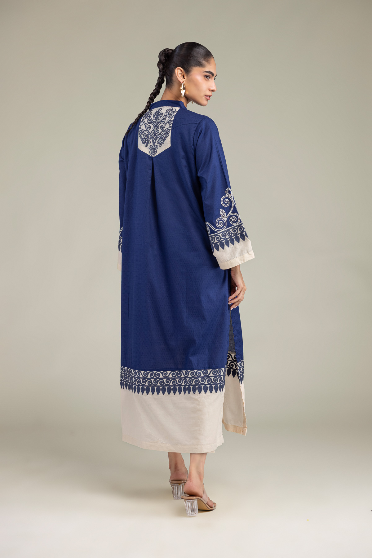 Embroidered Cotton Dobby Cotton Navy Kurta - 1-26-102-A-F-VG