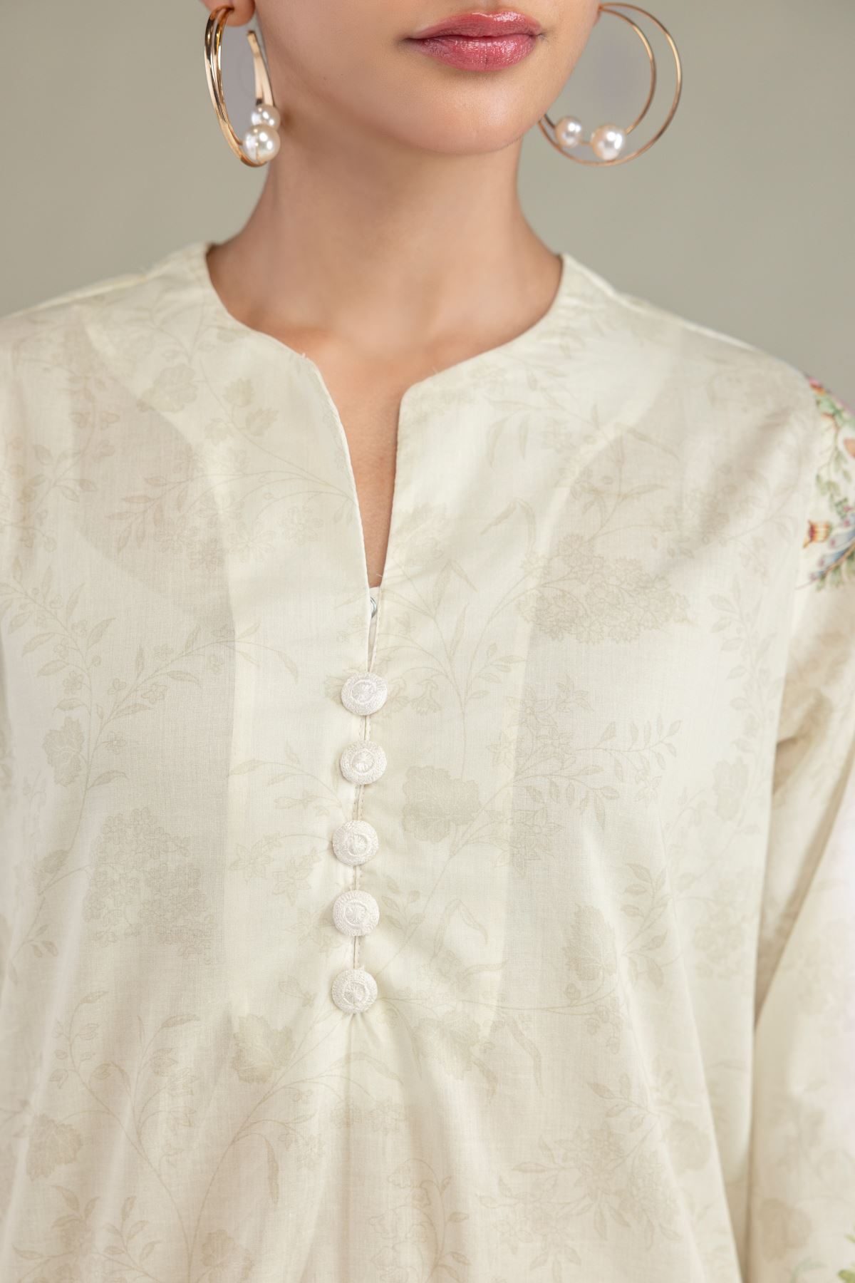 Printed Cambric Short V-Neck Kurta - 1-26-250-B-H1-VG