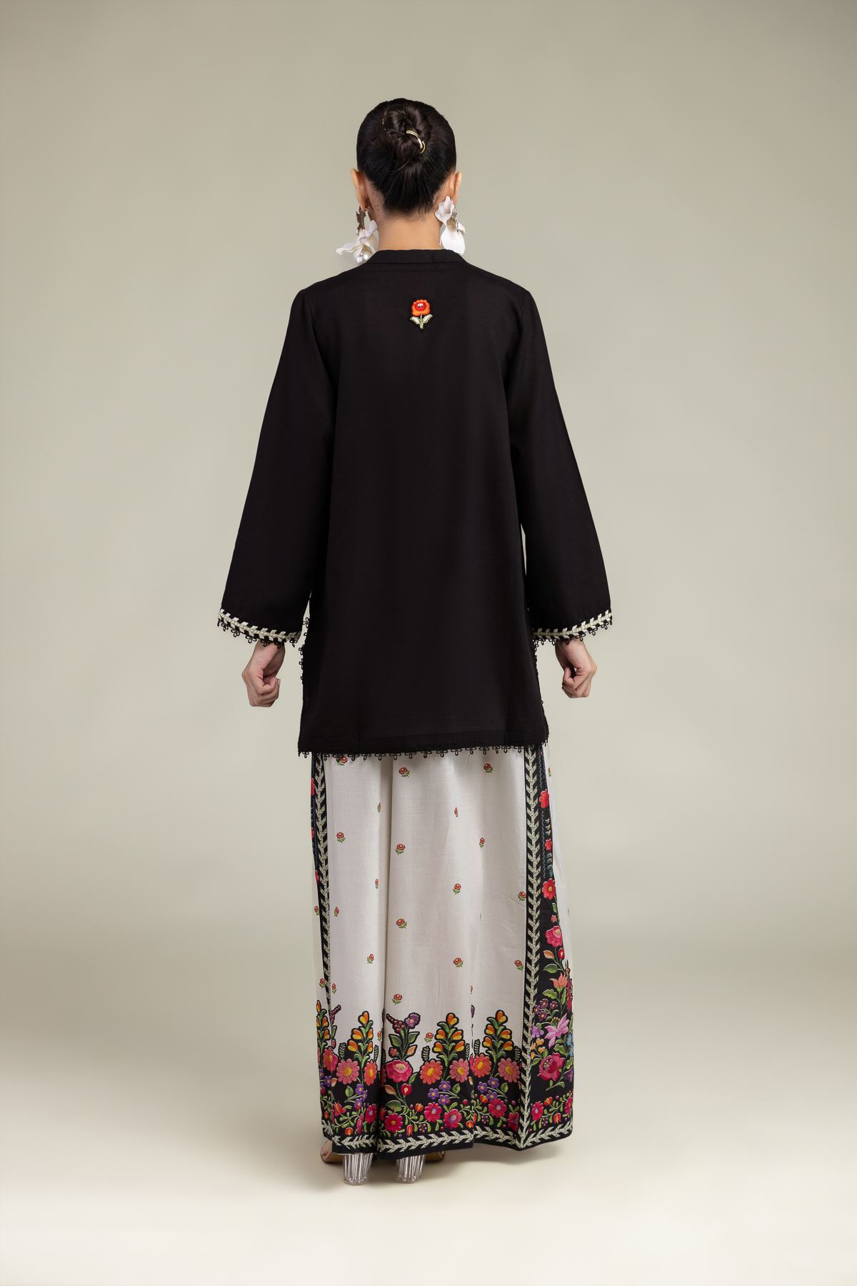Embroidered Raw Silk Black Floral Kurta - 1-26-203-A-C1-VG