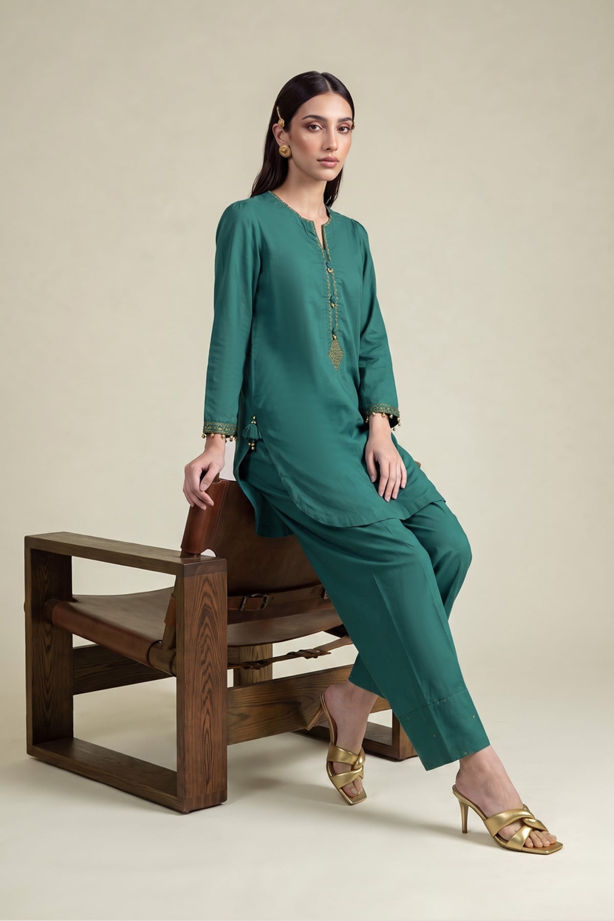 Embroidered Cambric Teal Cambric Kurta - A22-26-214FH1-VG