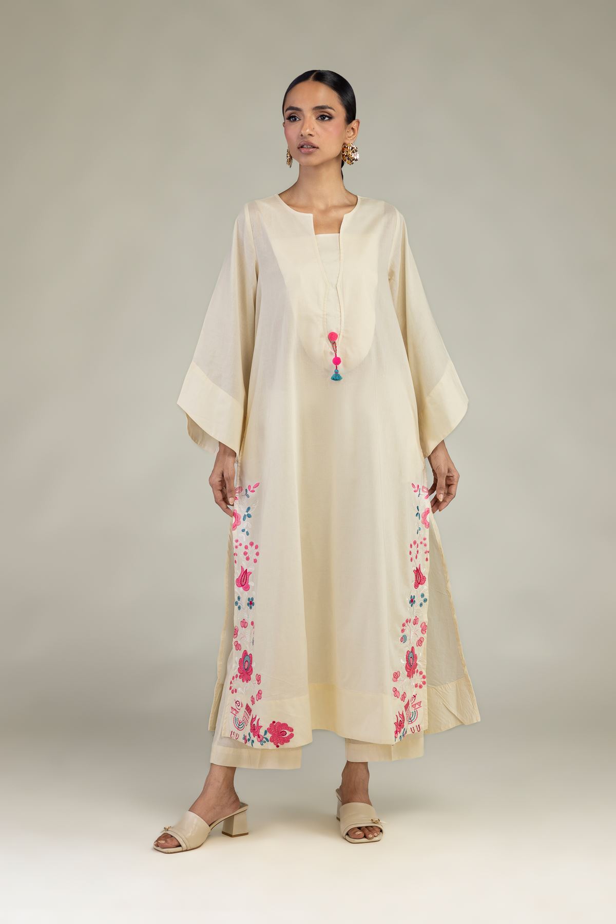 Embroidered Cambric Long Floral Kurta - 1-26-327-A-J1-VG