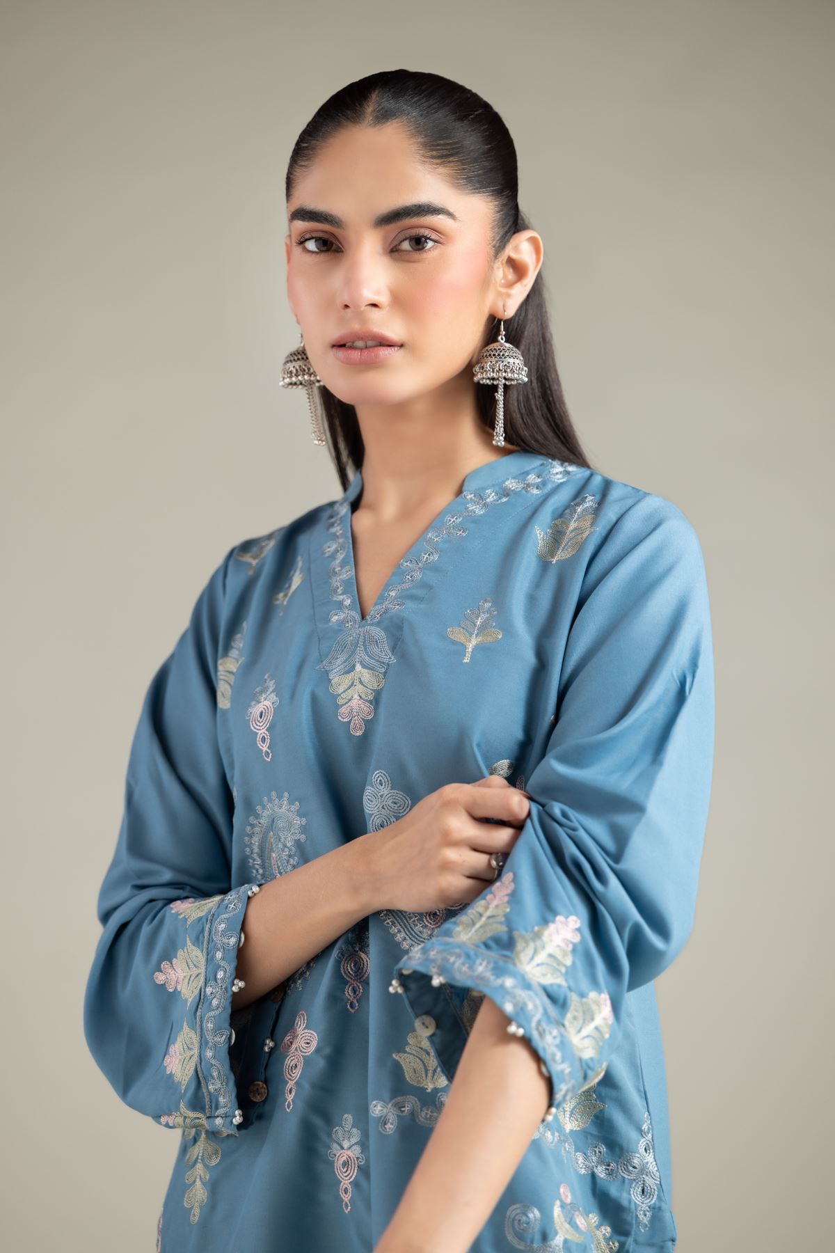 Embroidered Blended Cambric Kurta - 1-26-101-A-E-VG