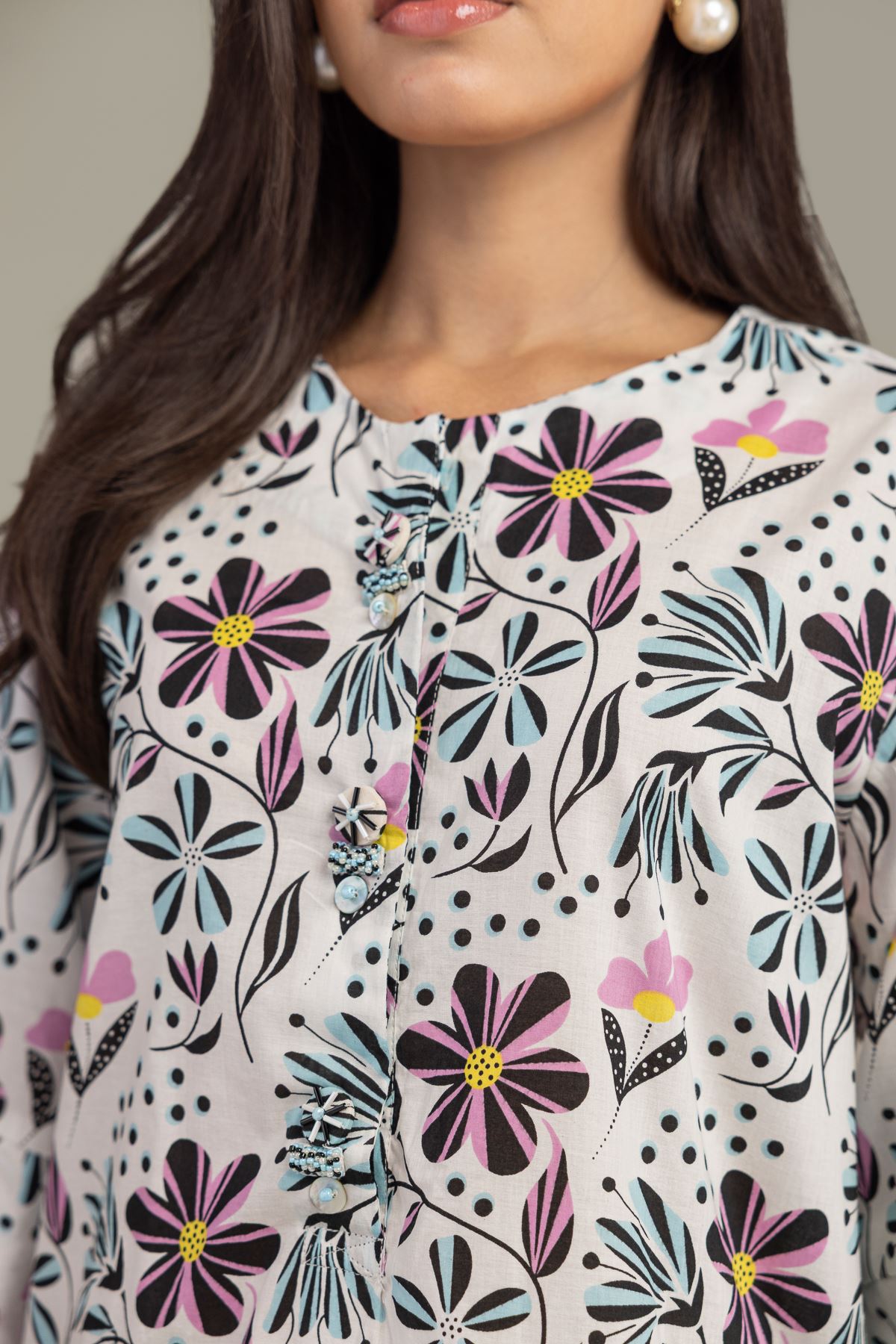 Printed Cambric Floral Cambric Kurta - 1-26-227-A-B1-VG