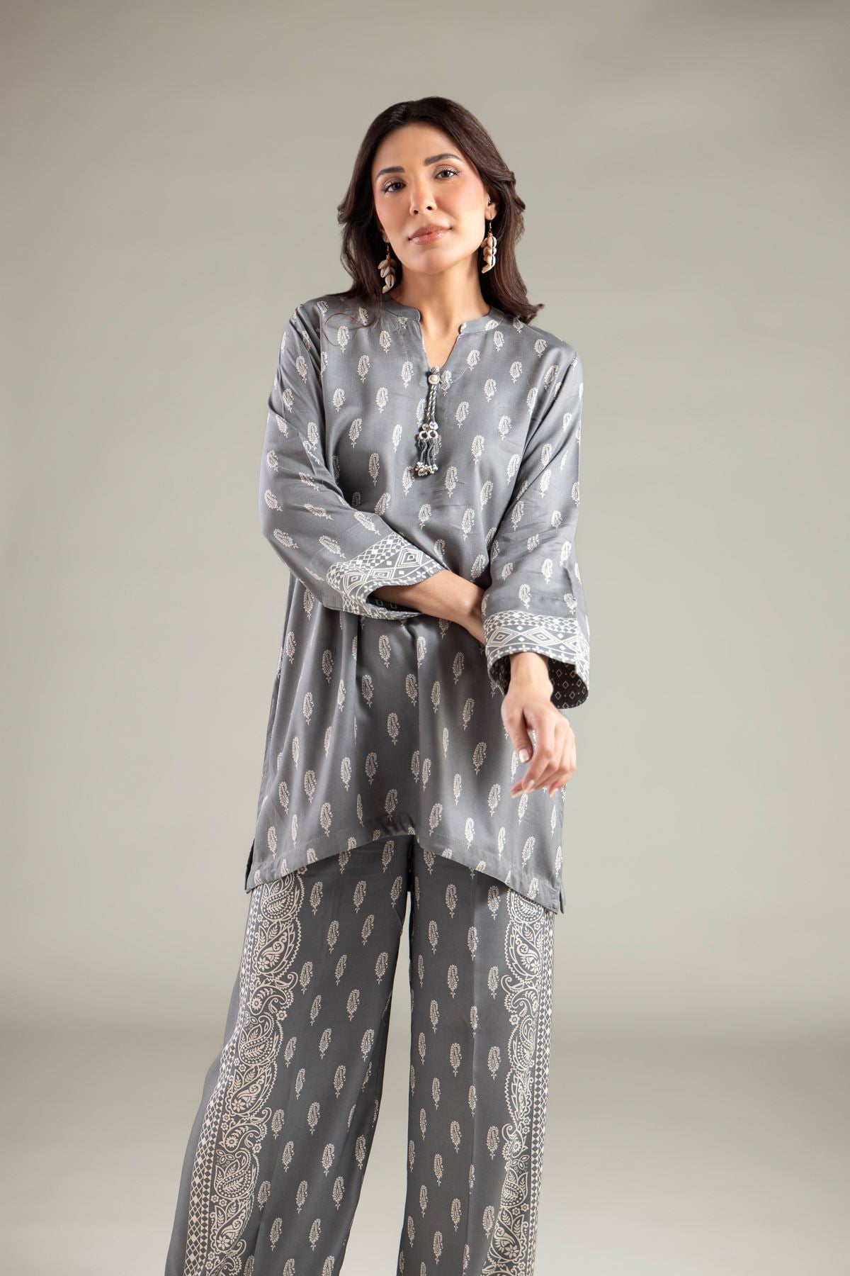 Printed Viscose Short V-Neck Kurta - 1-26-109-A-C-VG