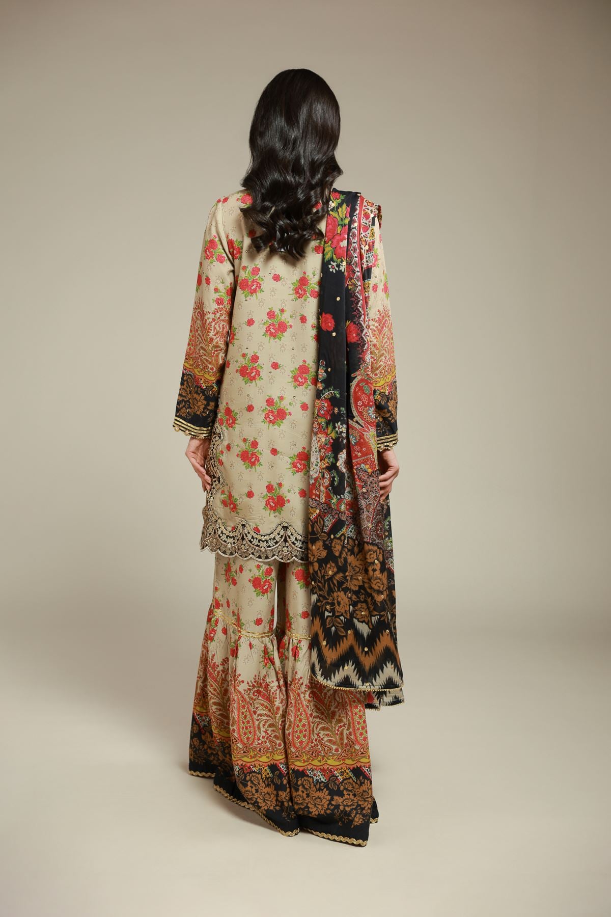 Embroidered Raw Silk 3 Piece Co-ord Set - 25-10-12E11-02TA-VG