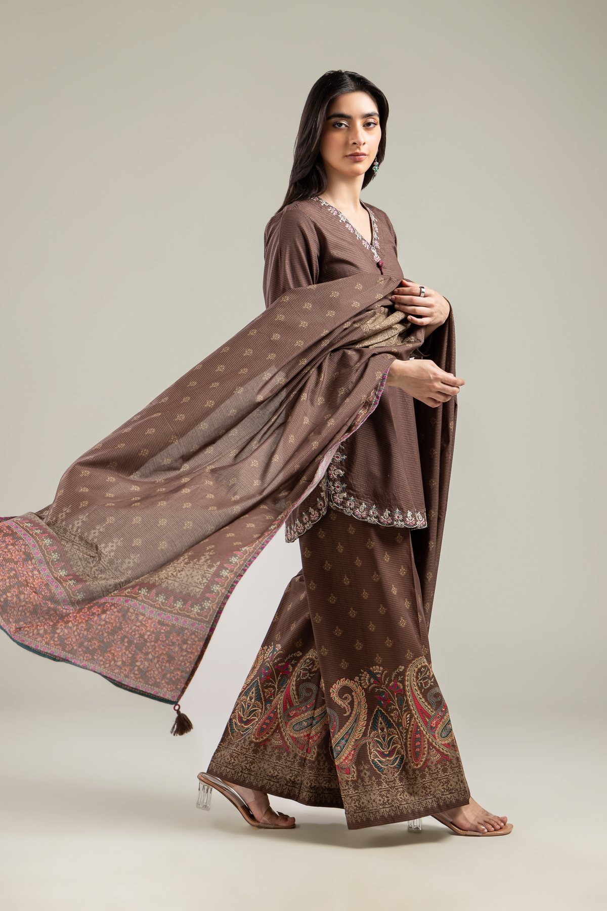 Embroidered Mesuri Brown Mesuri Dupatta - 1-26-142-C-D-VG