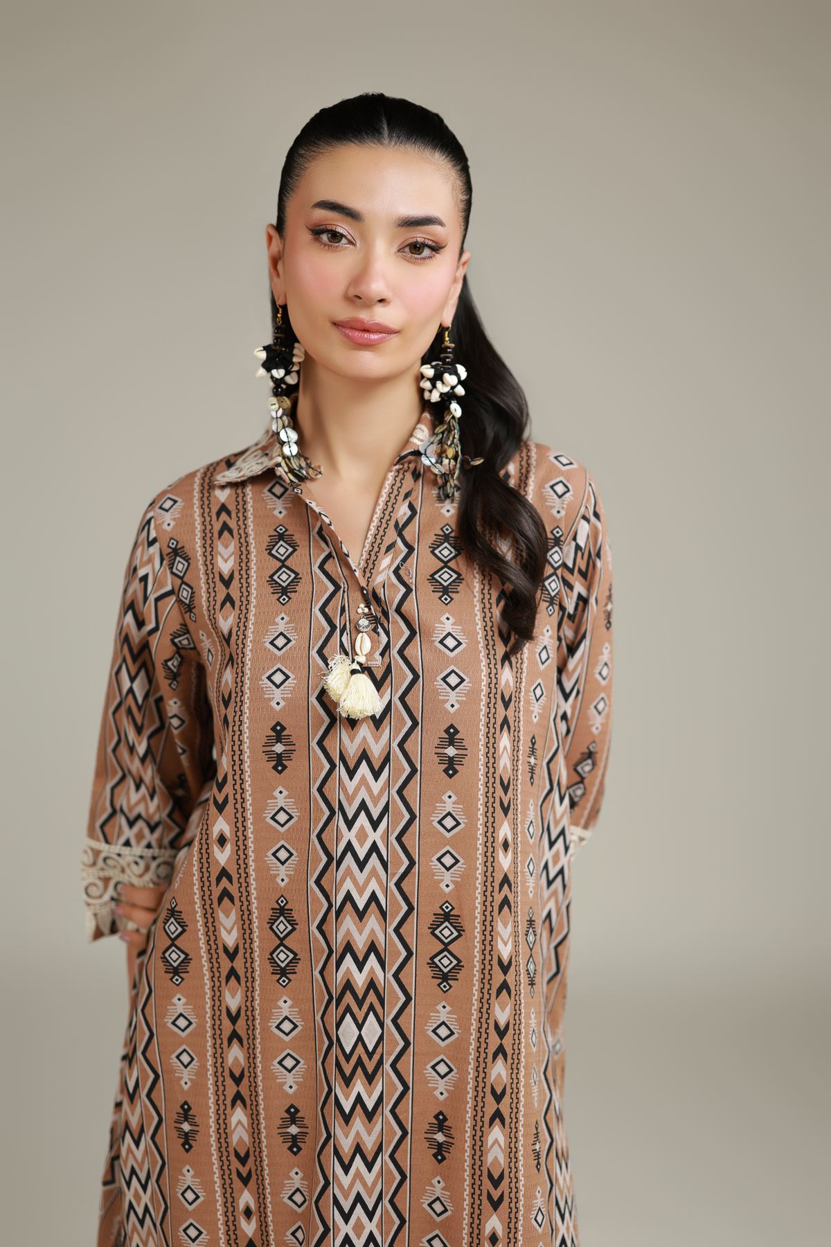 Embroidered Cotton Dobby Brown Cotton Kurta - T-A22-26-118FD2-VG
