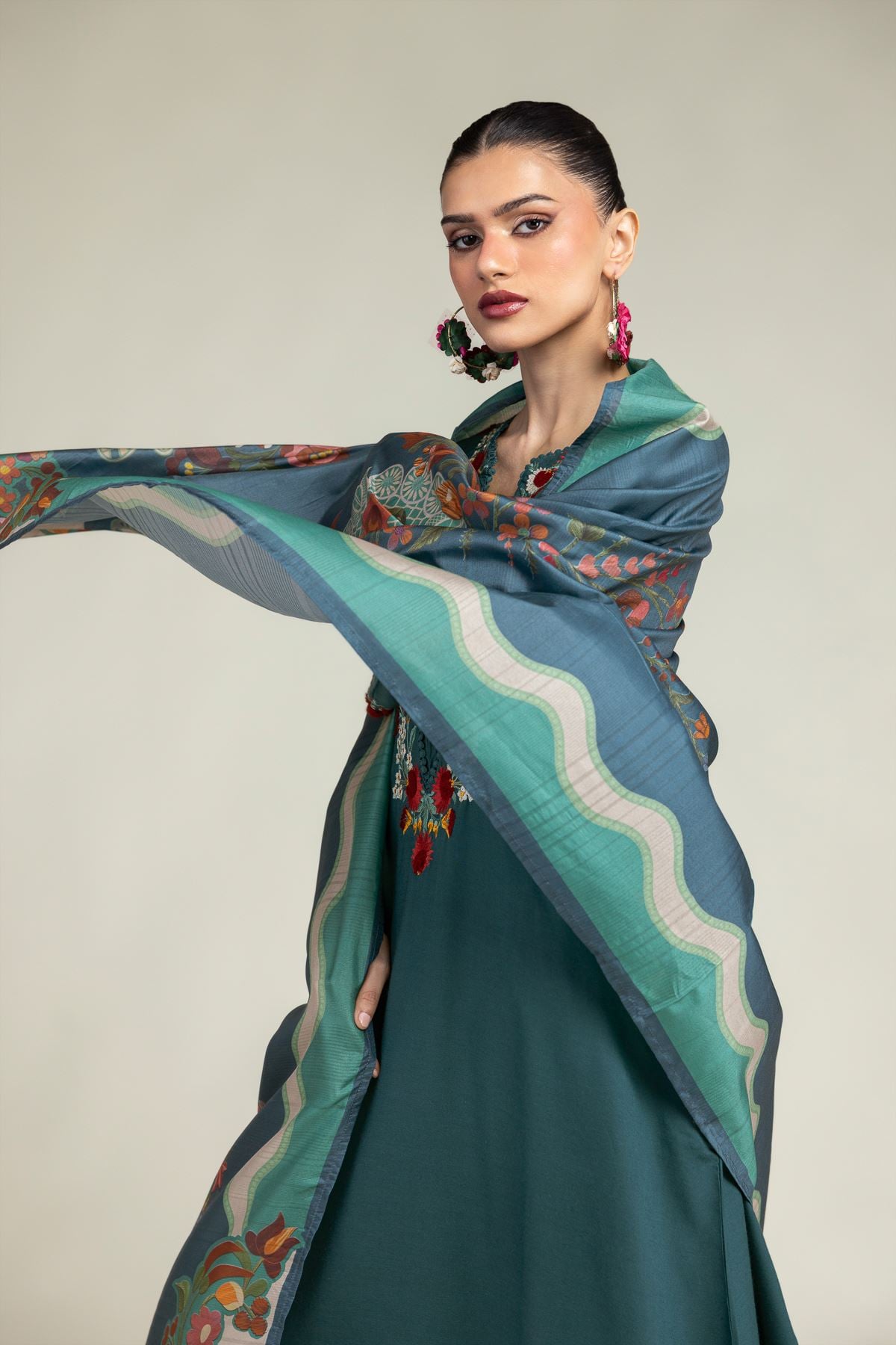 Embroidered Polyester Silk Floral Silk Dupatta - 1-26-203-A-G1-VG