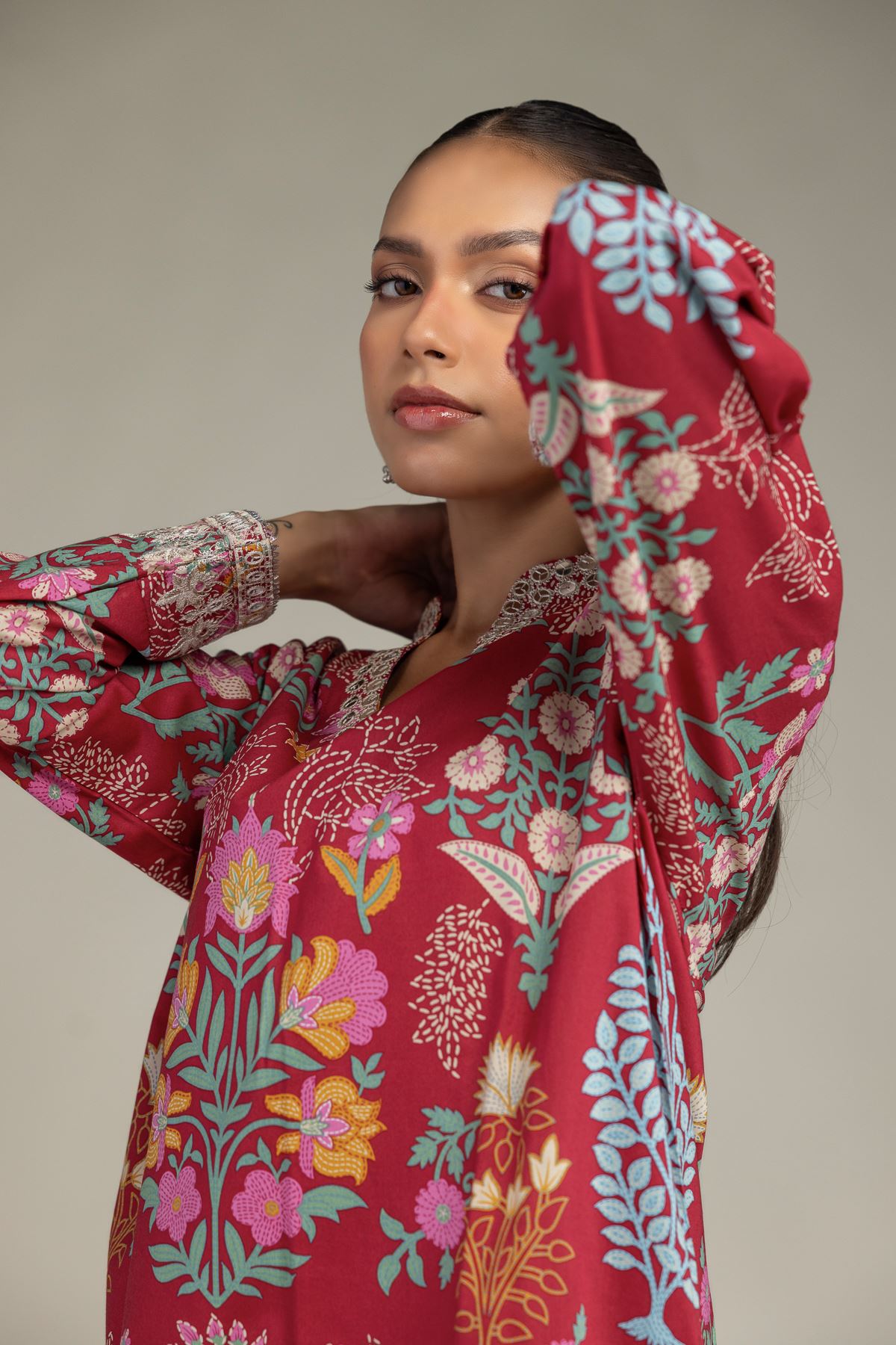 Embroidered Cotton Viscose Floral Red Kurta - 1-26-234-A-C2-VG