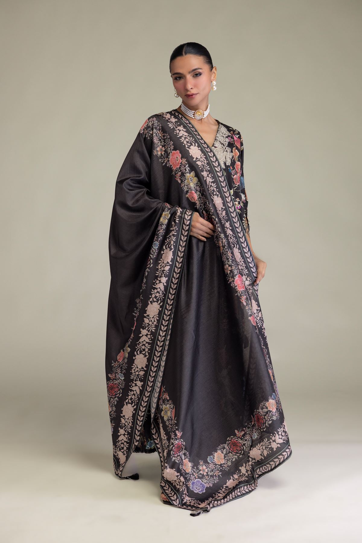 Embroidered Polyester Silk Black Silk Dupatta - 2-26-206-A-A1-VG