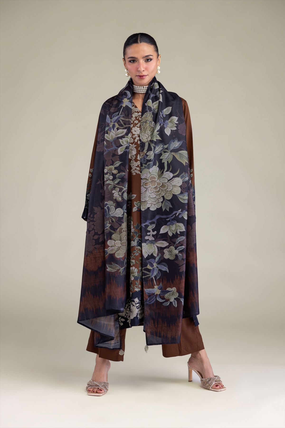 Embroidered Polyester Silk Brown Silk Dupatta - 2-26-206-A-F1-VG