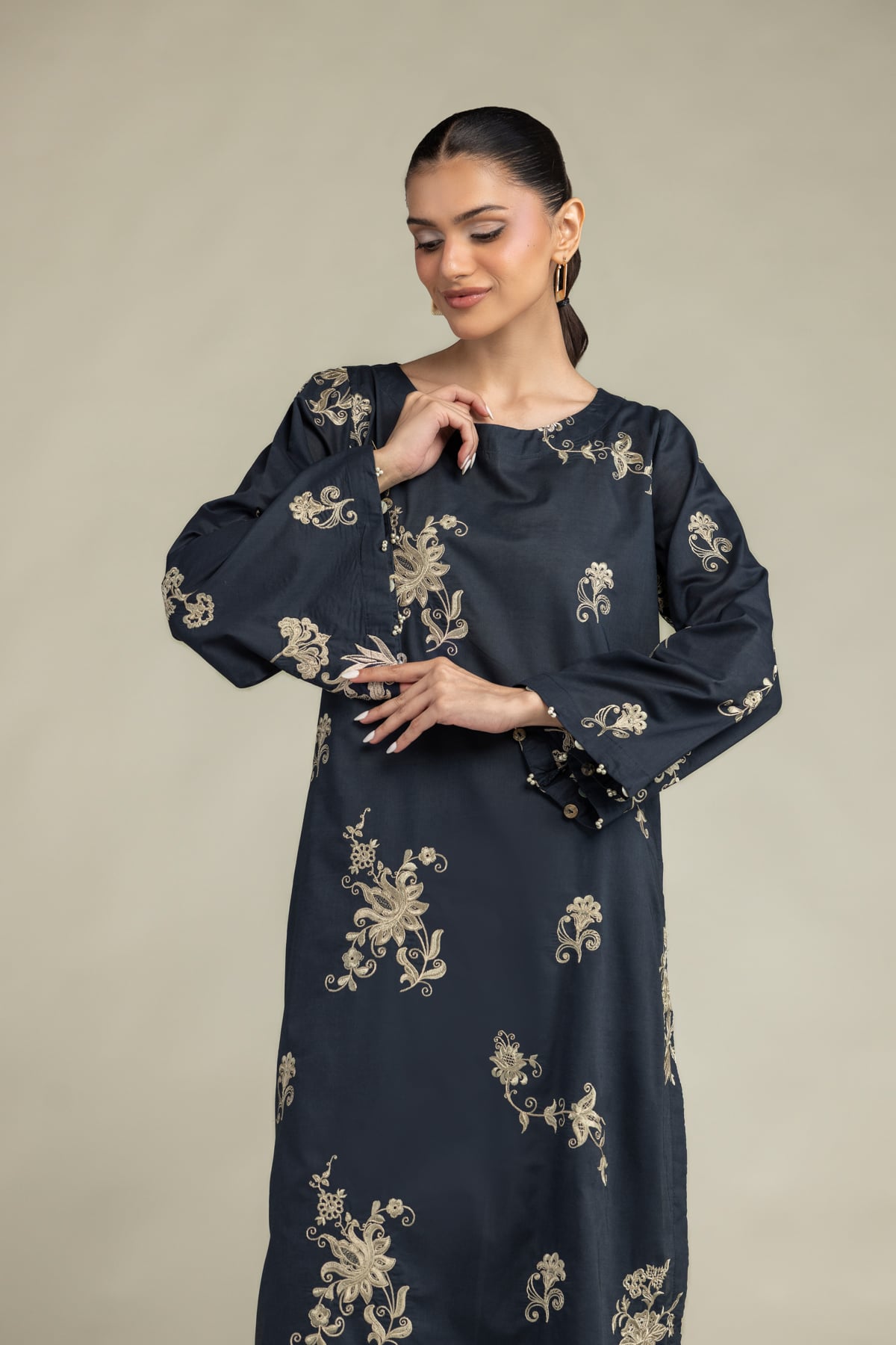 Embroidered Cambric Cambric Longline Kurta - 2-26-308-A-G1-VG