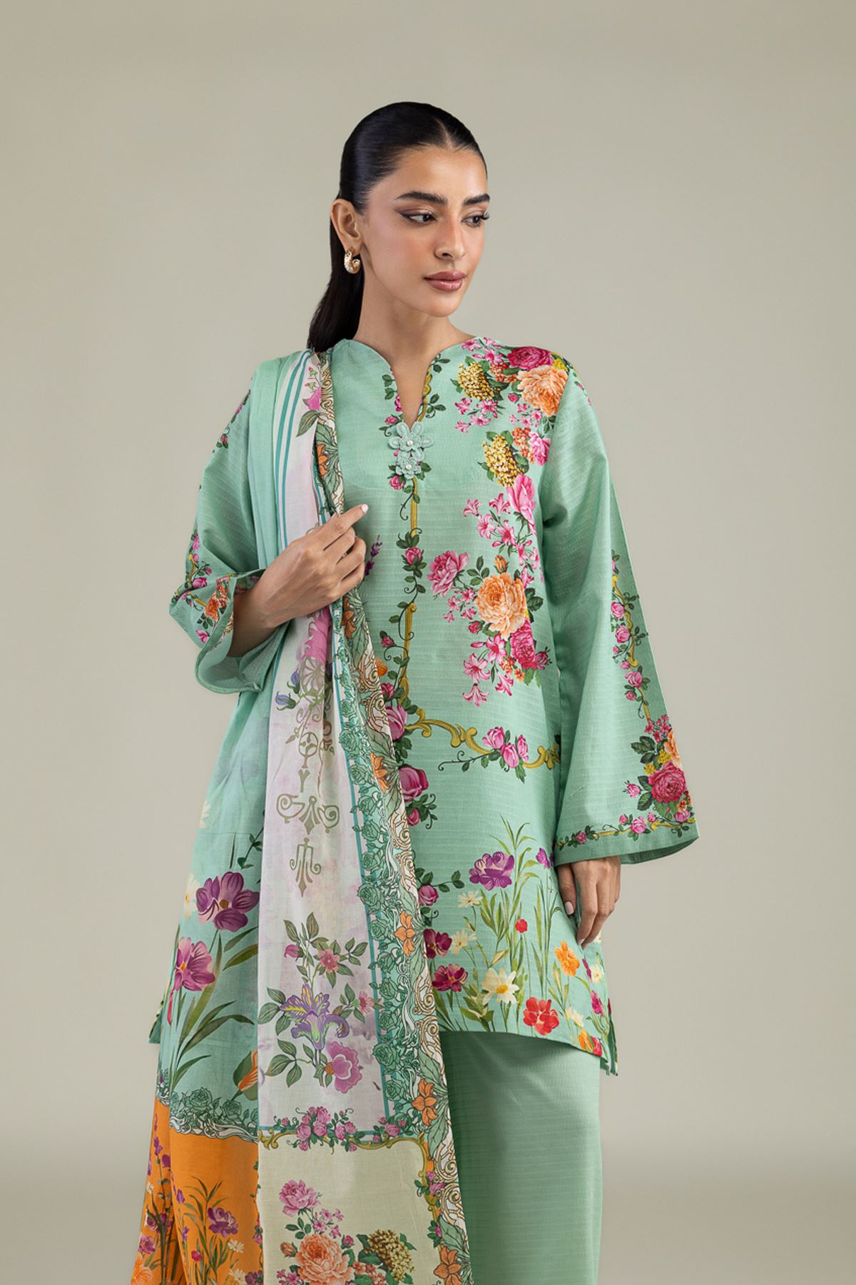 Printed Cotton Dobby Mint Dobby Kurta - 1-26-220-B-E1-VG