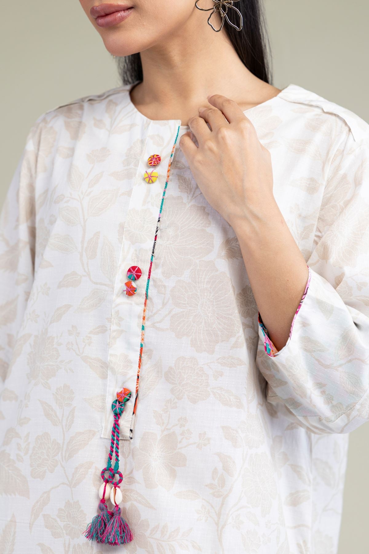 Printed Cotton Dobby White Longline Kurta - 25-09-12E2-01TB-VG