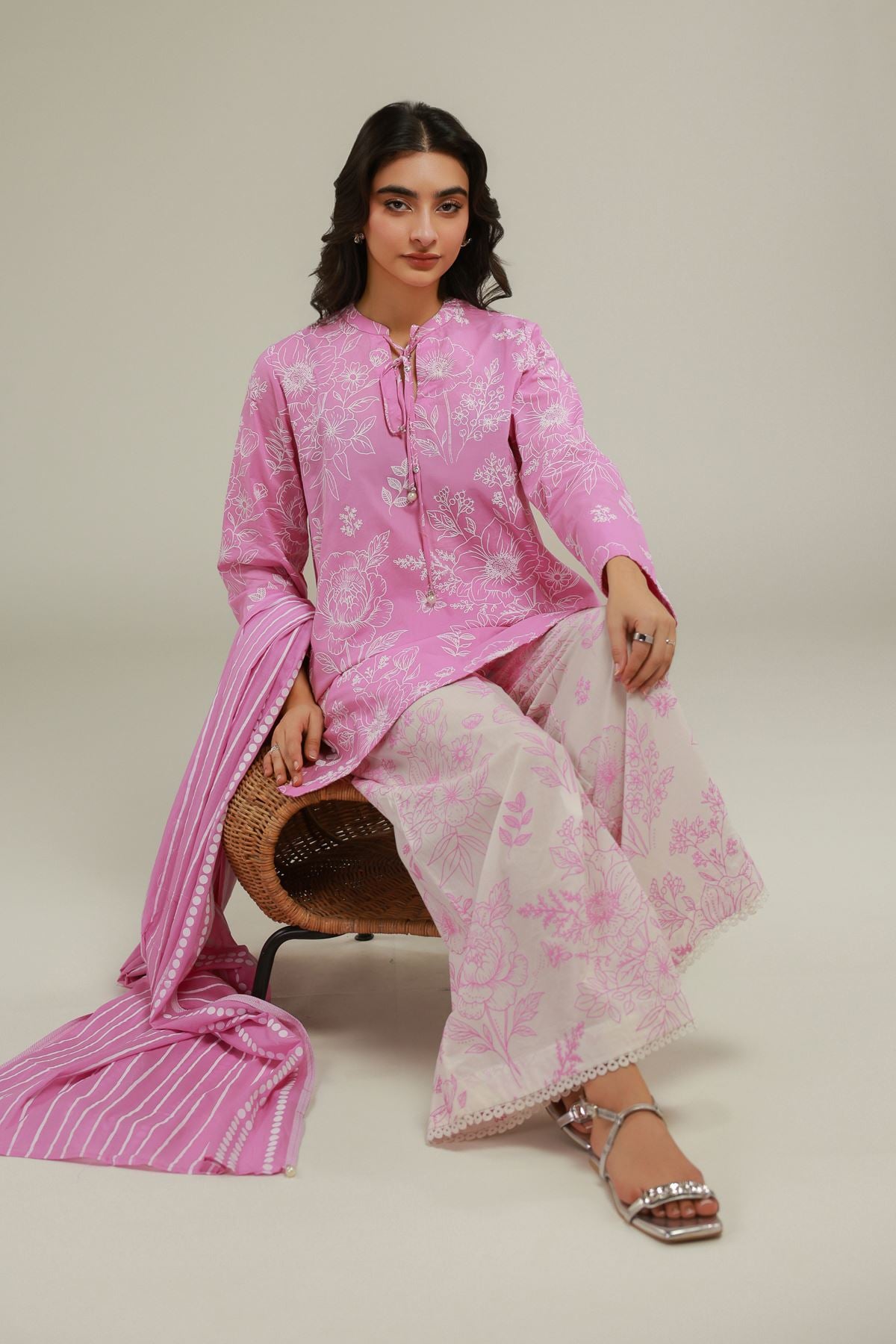 Cambric Floral Cambric Kurta - 1-26-108-A-F-VG