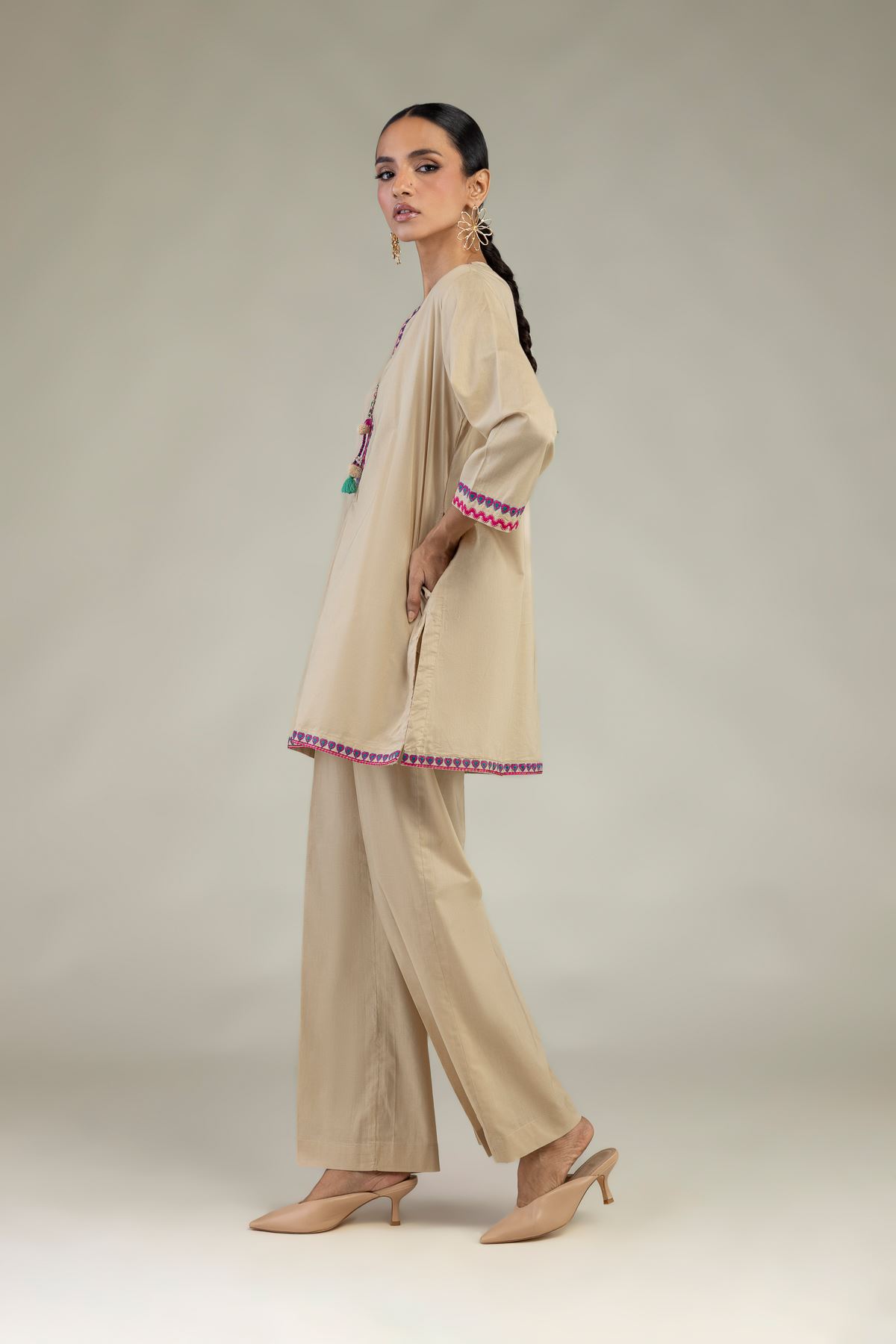 Embroidered Cambric Solid Cambric Pants - 1-26-327-A-C1-VG
