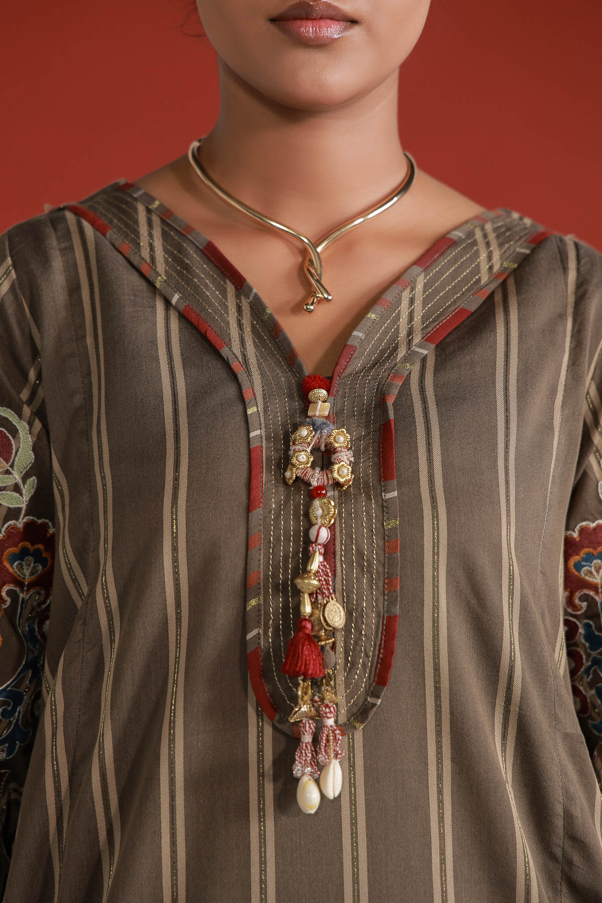 Yarn Dyed Embroidered Handwoven Kurta - 2-26-202-A-D-VG