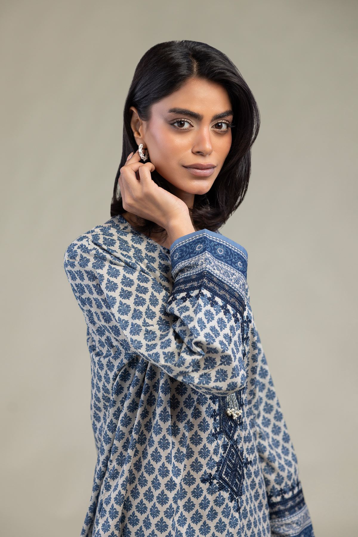 Embroidered Cambric Blue Cambric Kurta - T-A22-26-208FC2-VG