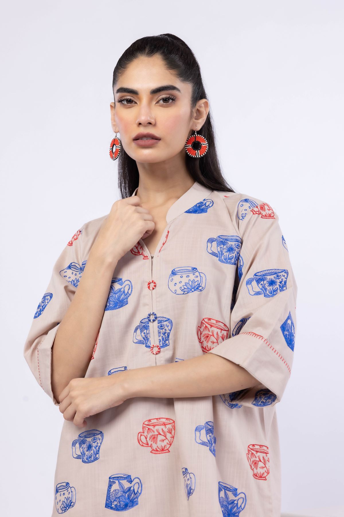 Embroidered Crosshatch Poplin Kurta - 25-09-9S3-07TB-VG