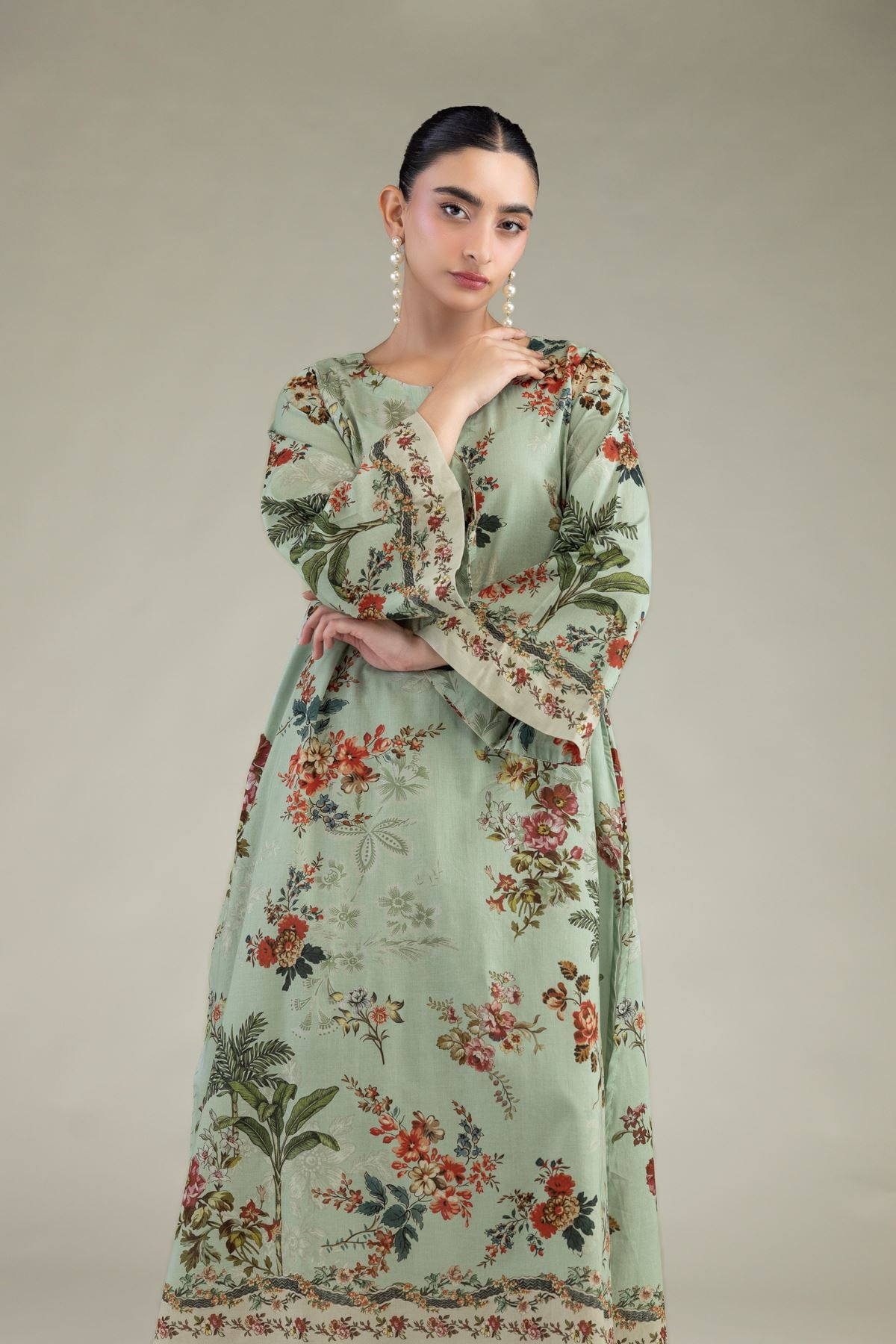 Printed Cambric Mint Cambric Kurta - 1-26-102-A-F-VG