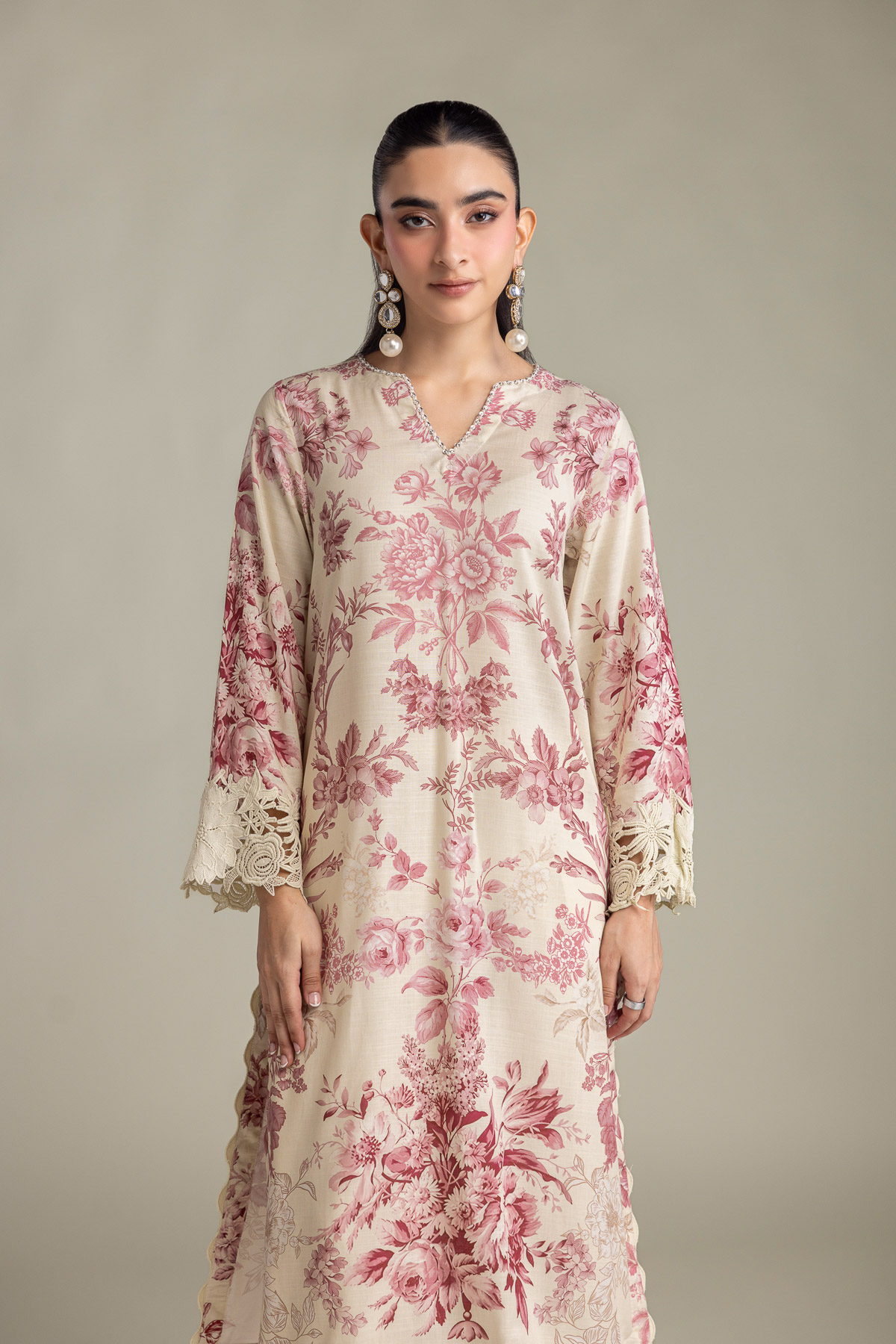 Printed Raw Silk Longline Silk Kurta - 1-26-415-A-A1-VG