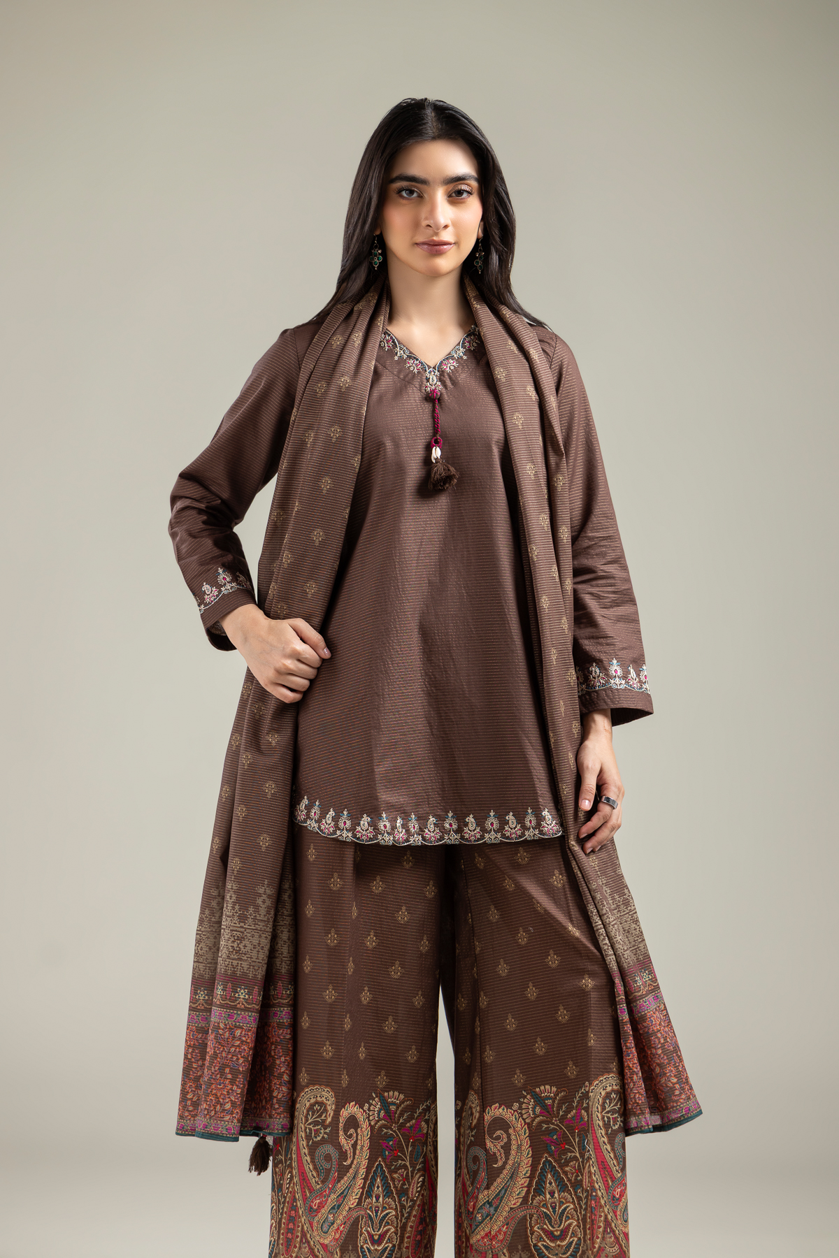 Embroidered Mesuri Brown Mesuri Dupatta - 1-26-142-C-D-VG