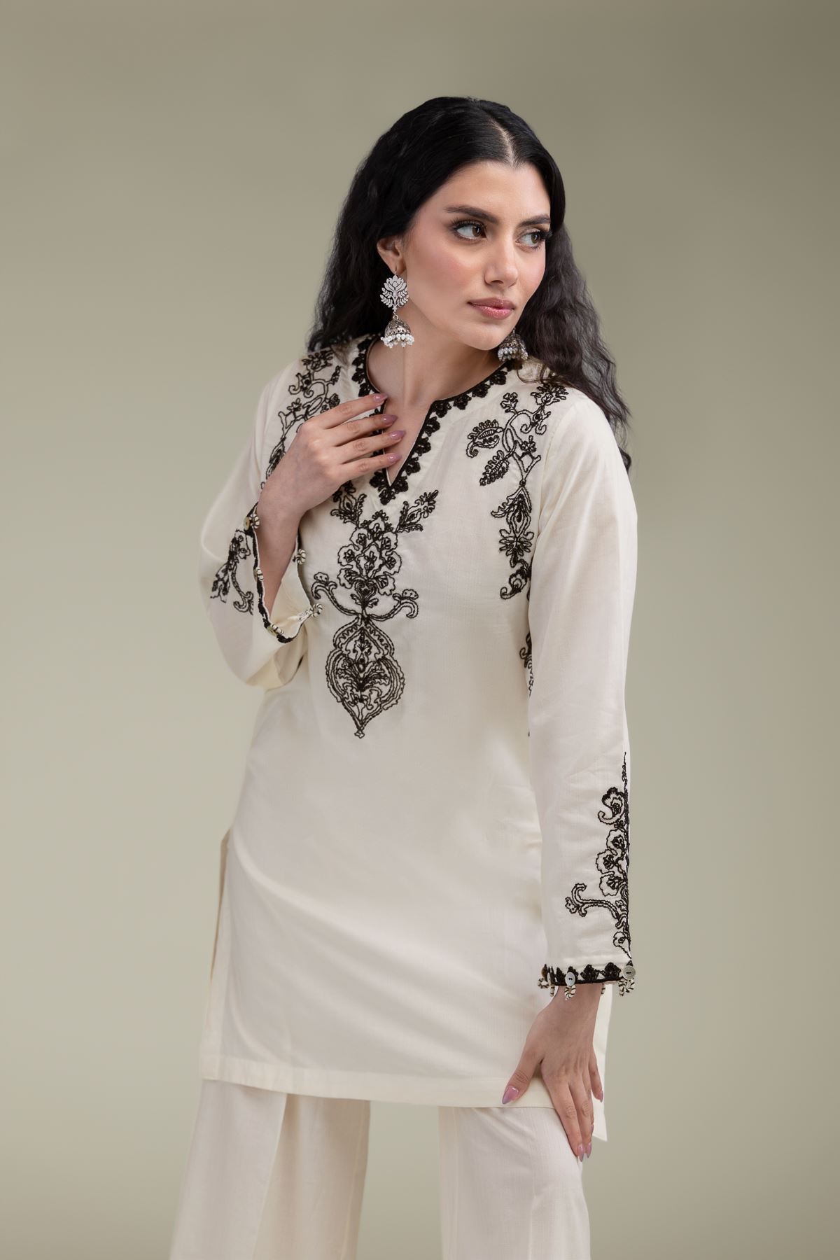 Embroidered Cotton Dobby Floral Cotton Kurta - T-A11-26-108FB1-VG