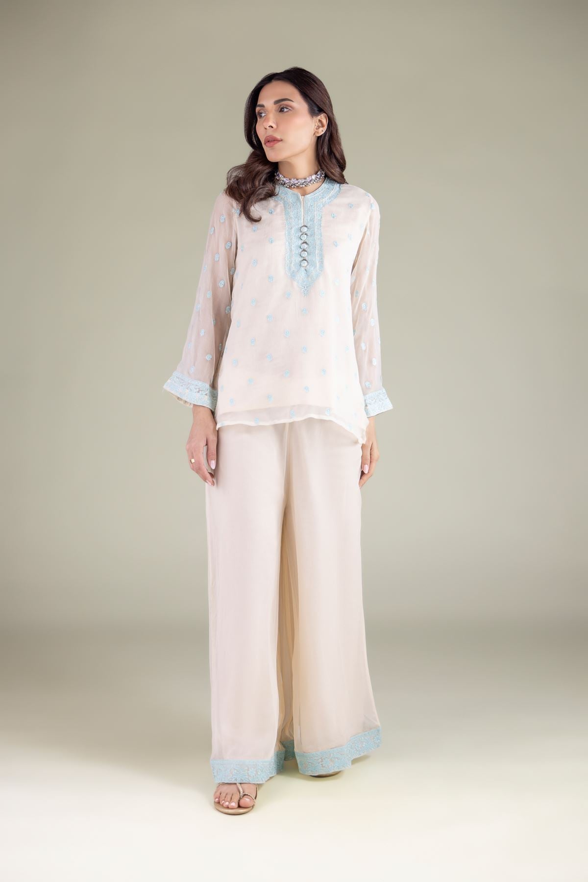 Embroidered Chiffon 2-Piece Co-ord Set - R-LCP18405-A-VG