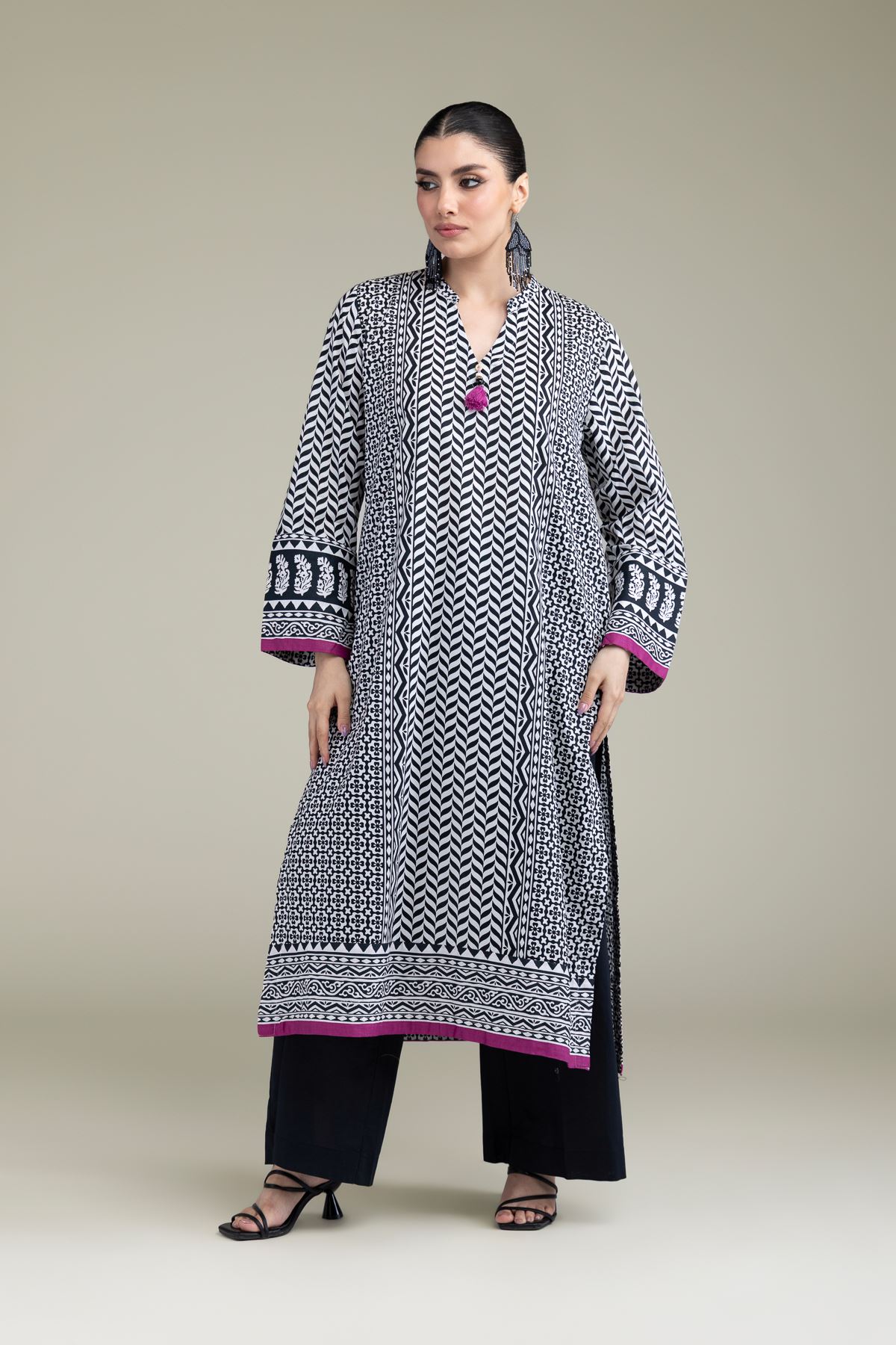 Printed Cambric Long Cambric Kurta - 8-26-201-A-C1-VG