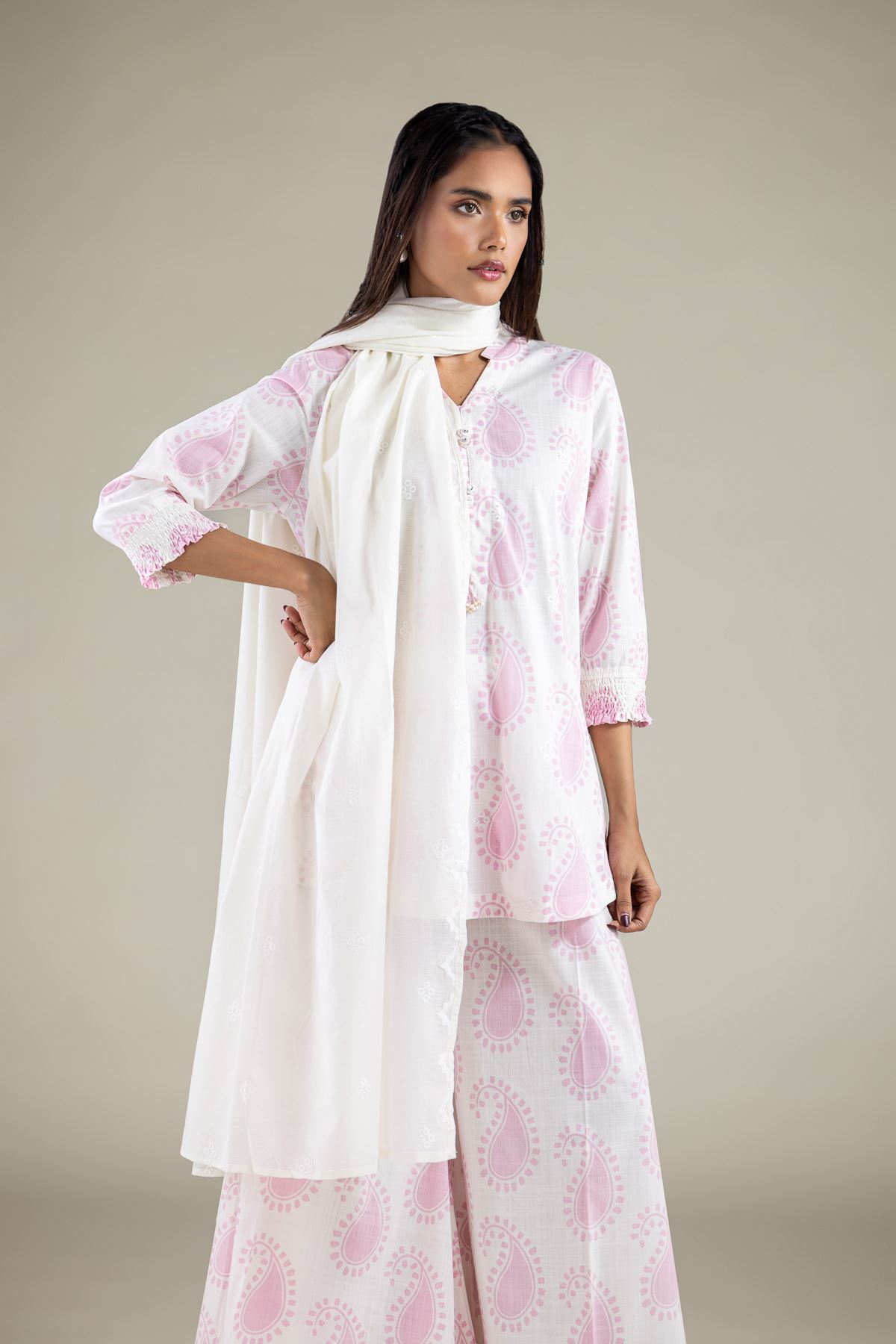 Embroidered Textured Cotton Kurta - 1-26-123-A-G-VG