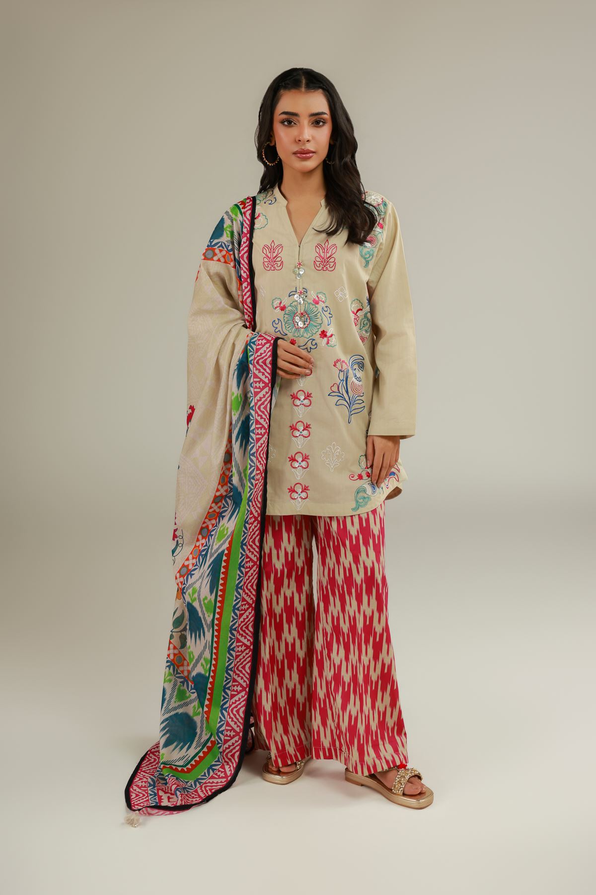 Embroidered Cotton Net Floral Cotton Dupatta - 1001919543