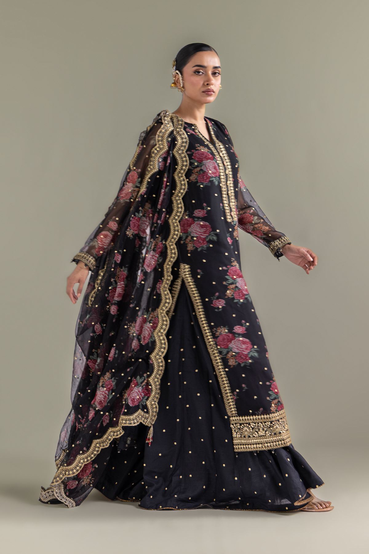 Embroidered Chiffon Floral 3-Piece Set - 1-26-127-A-D-VG