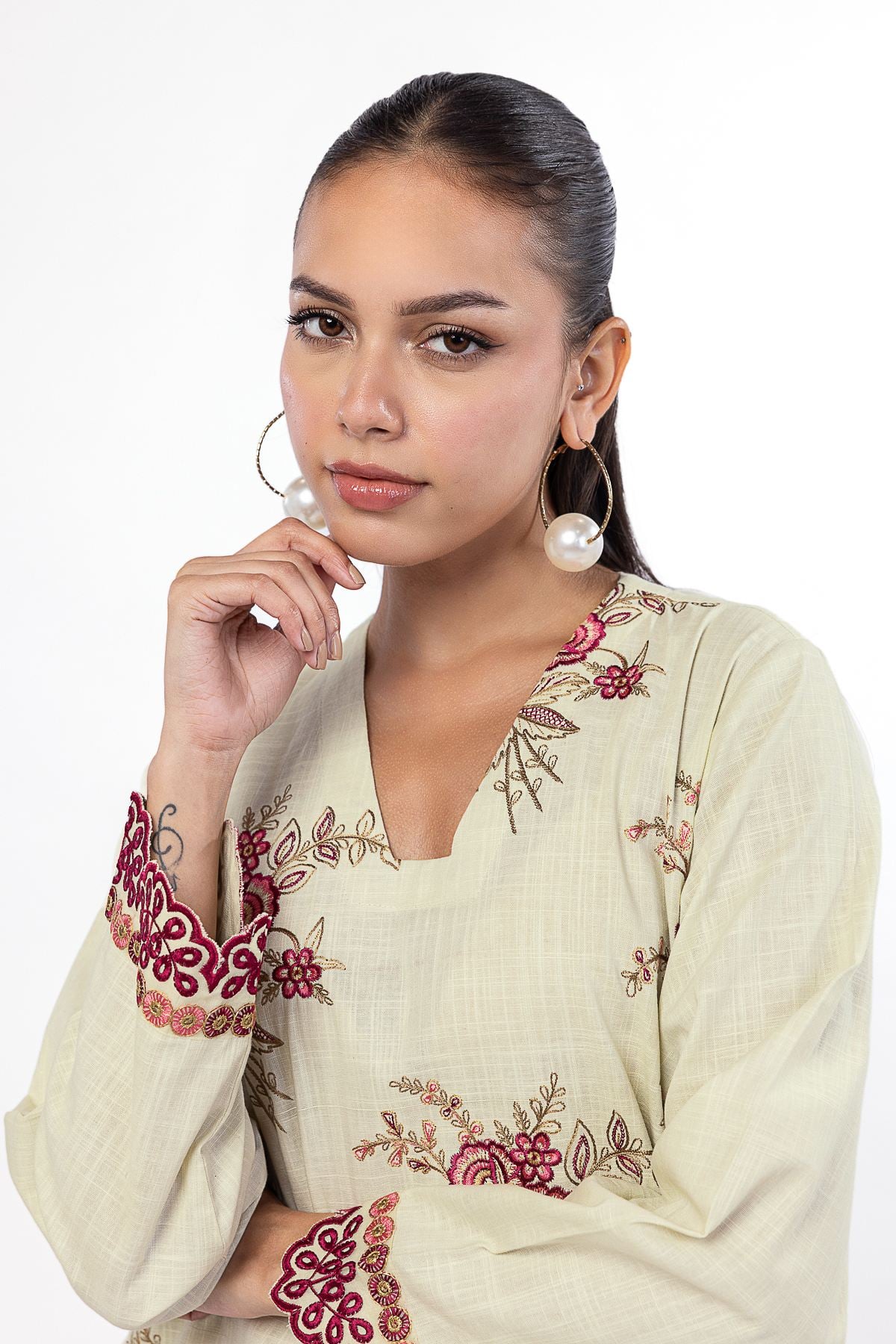 Embroidered Crosshatch Fabrics 2 Piece | Top and Bottom - LK08A-VG
