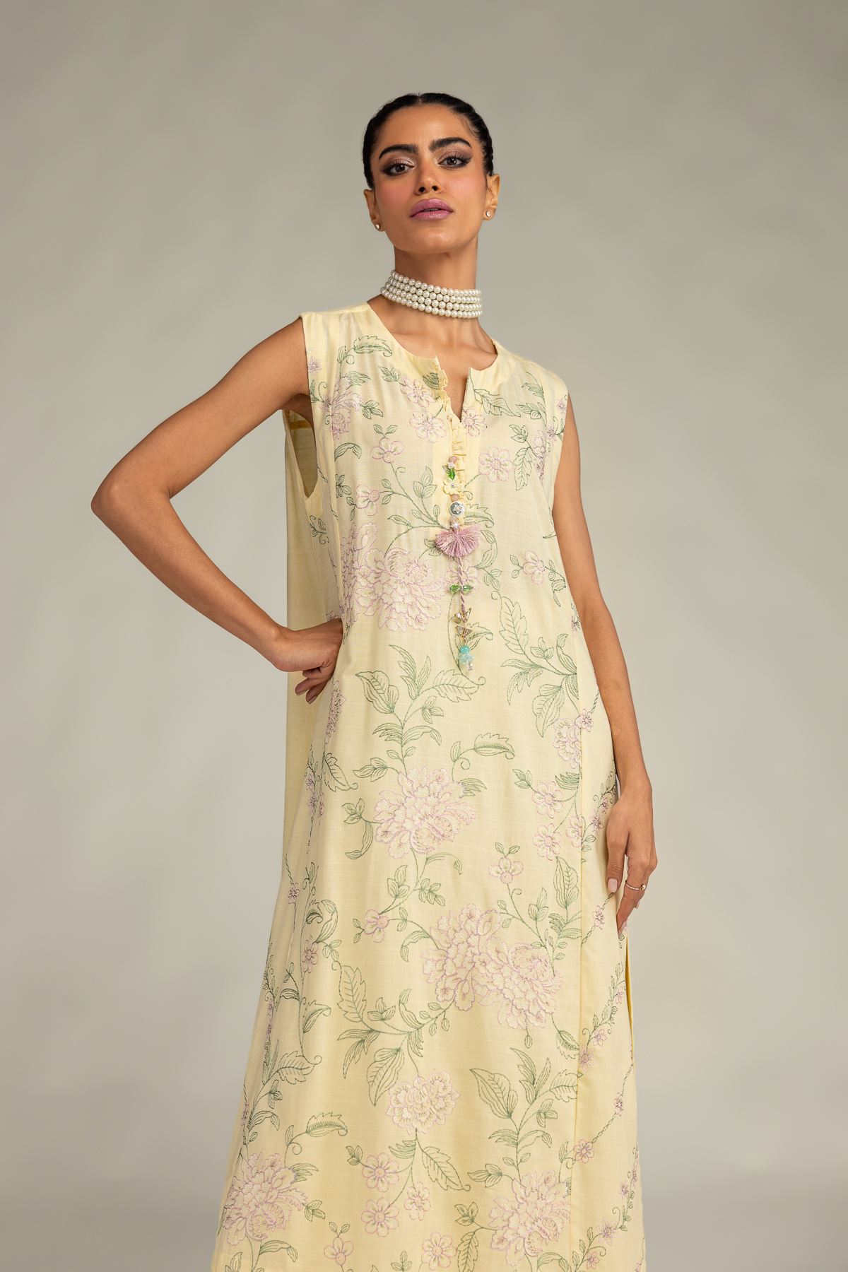 Embroidered Raw Silk Yellow Sleeveless Kurta - 2-26-306-A-D1-VG