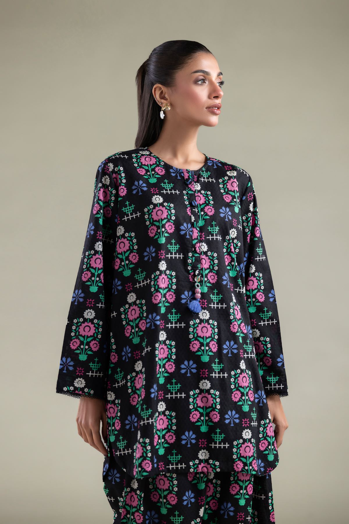Printed Cotton Dobby Kurta - 1-26-104-A-B-VG