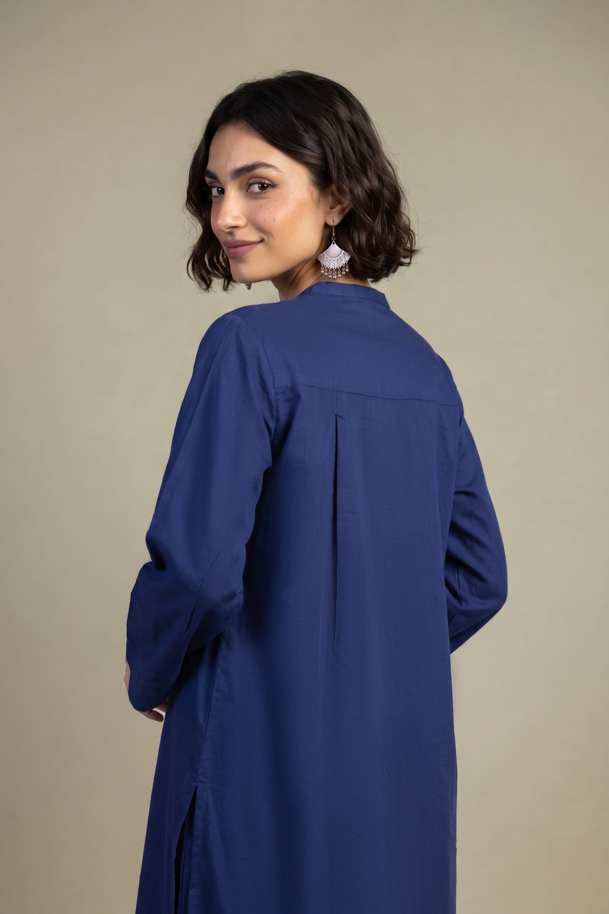 Dyed Poplin Navy Poplin Kurta - 2-26-202-A-D-VG