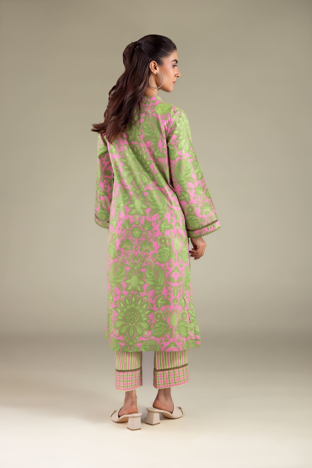 Printed Cambric Long Floral Kurta - 2-26-110-A-F-VG