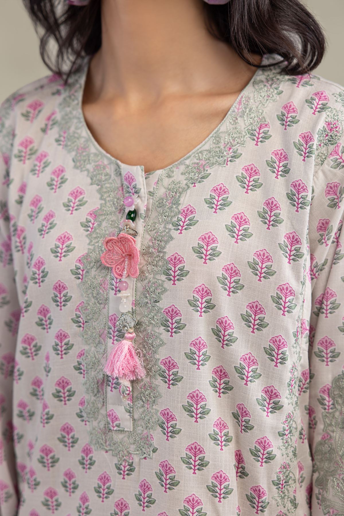 Embroidered Raw Silk Floral Silk Kurta - 1-26-102-A-F-VG