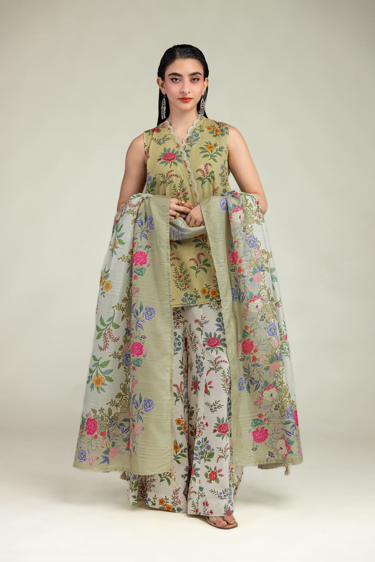 Embroidered Mesuri Floral Beige Dupatta - 2-26-308-A-G1-VG