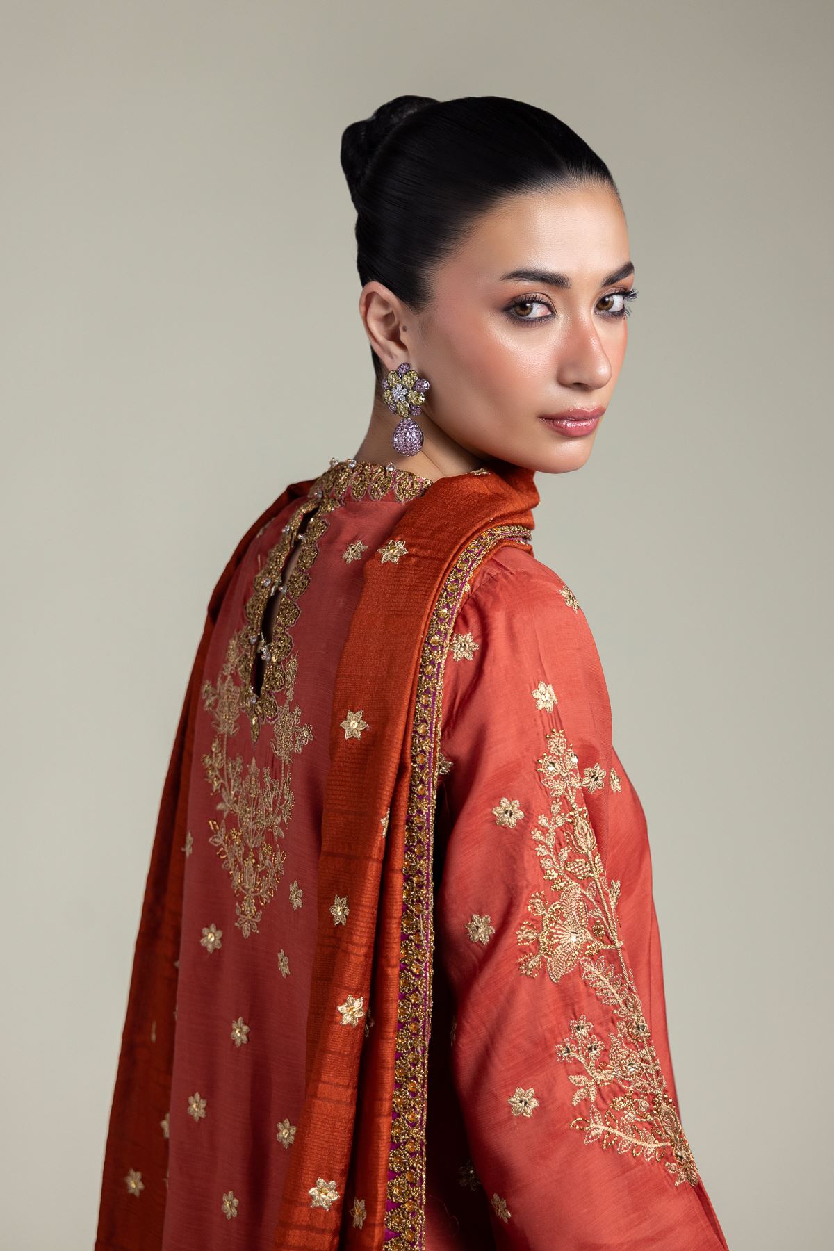 Embroidered Raw Silk Three-Piece Set - 5-26-104-F-E-VG
