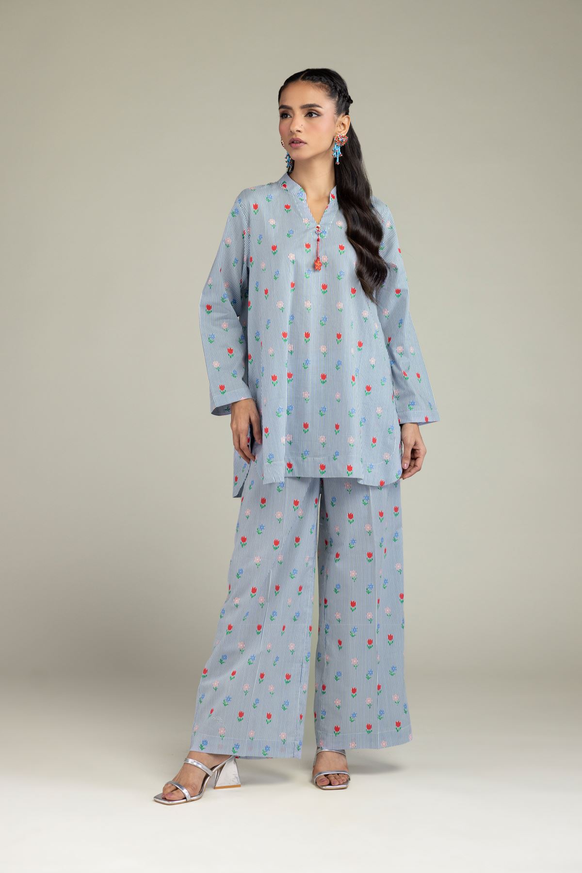 Printed Cambric Blue Floral Pants - 2-26-207-A-J1-VG