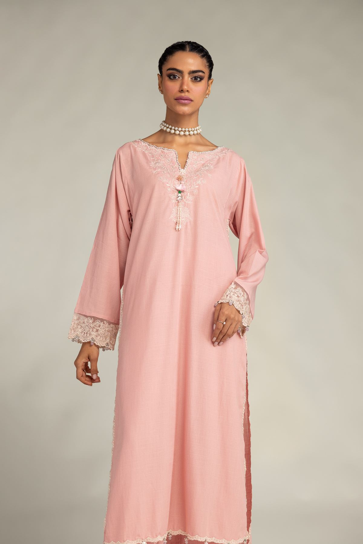 Embroidered Raw Silk Pink Silk Kurta - 2-26-306-A-D1-VG
