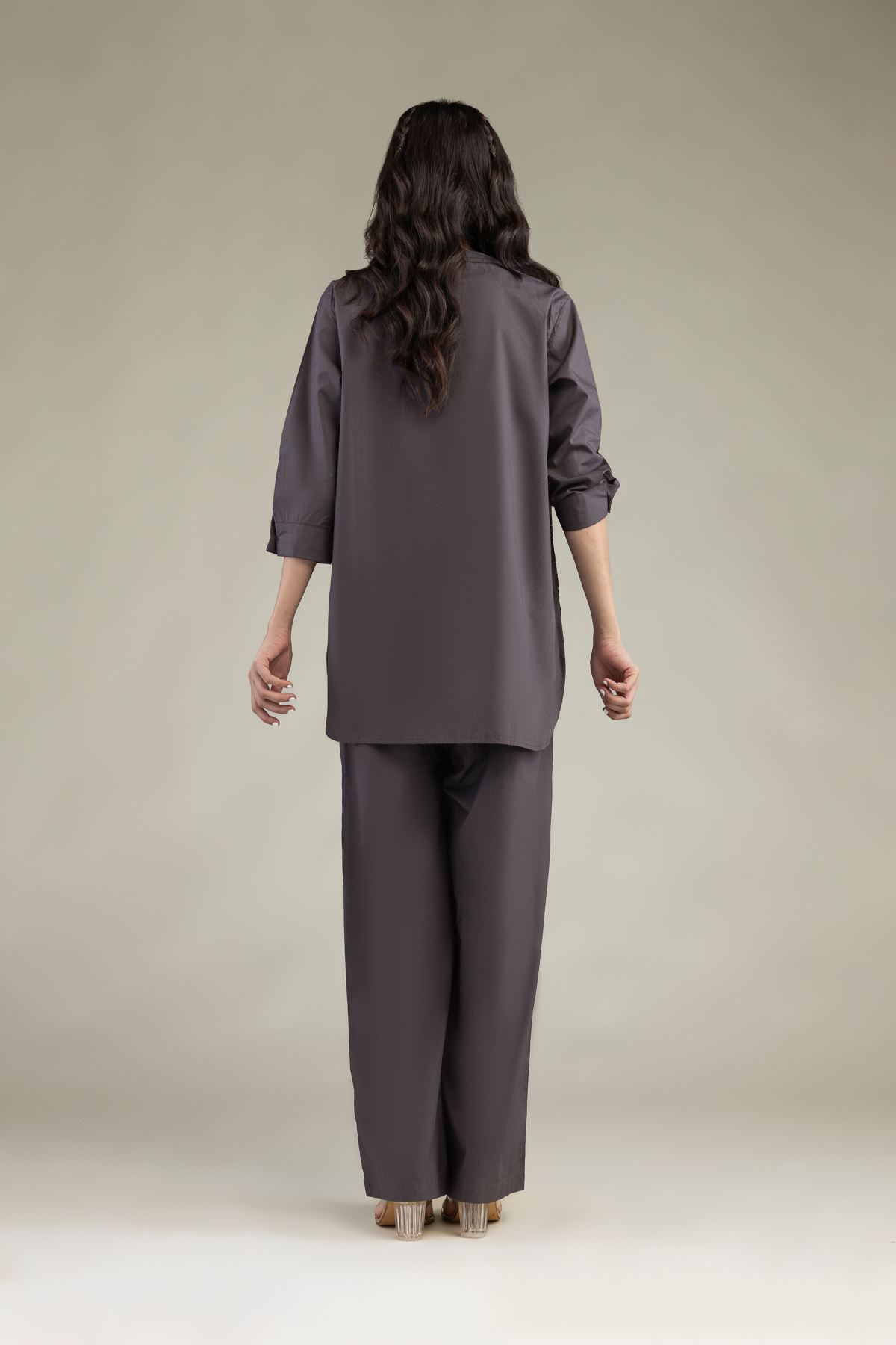 Embroidered Poplin Gray Poplin Shirt - 1-26-229-B-F1-VG