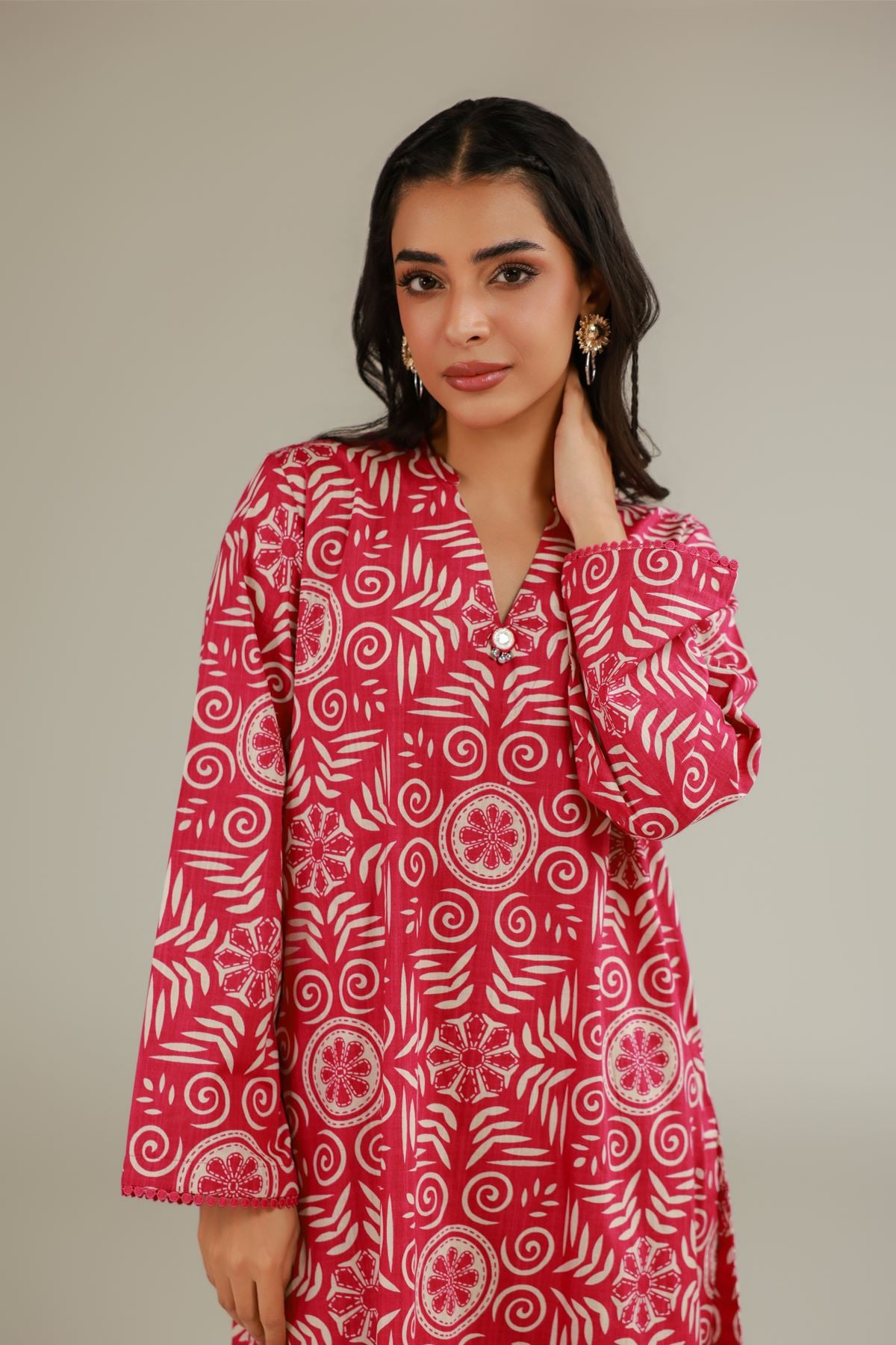 Printed Textured Cotton Floral Red Kurta - 25-11-12S2-10TA-VG