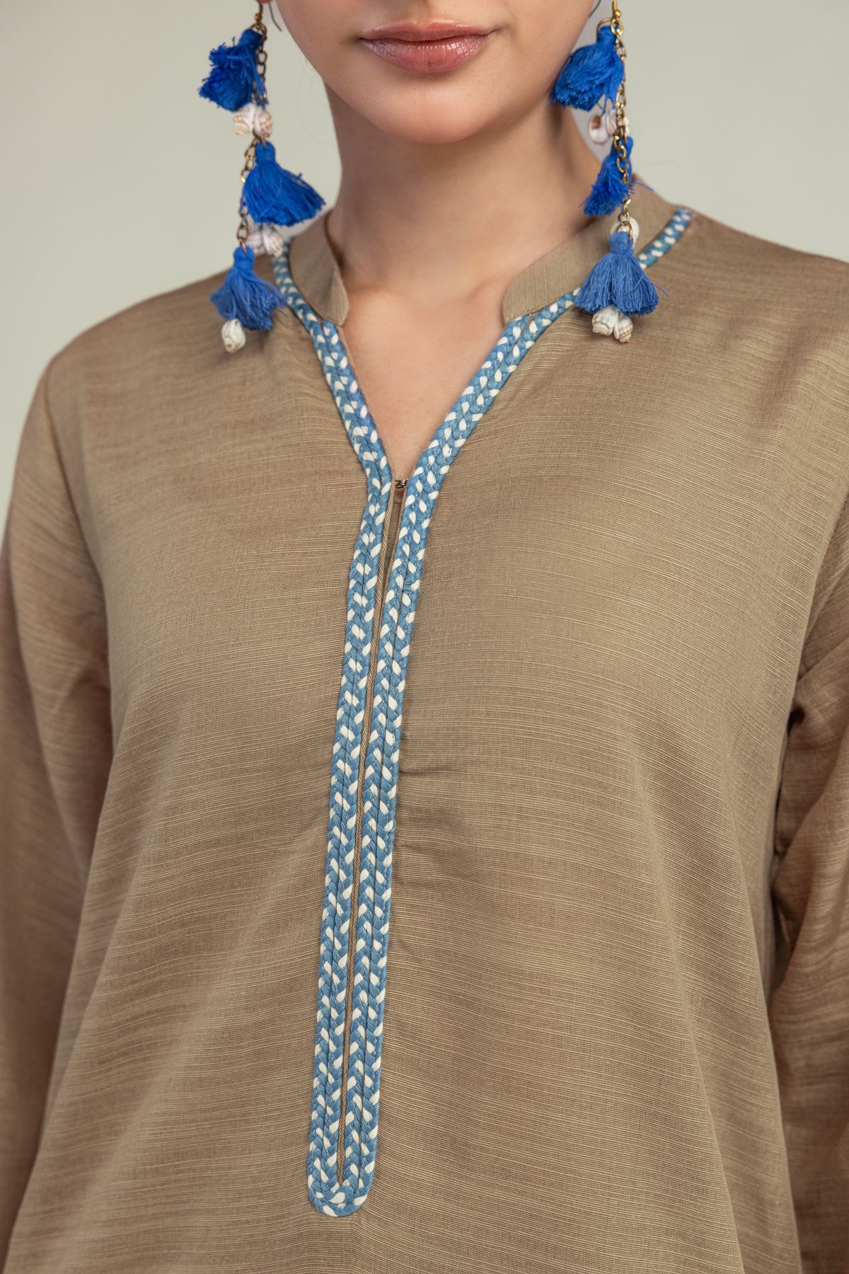 Dyed Textured Cotton Long Cotton Kurta - 1-26-203-A-H1-VG